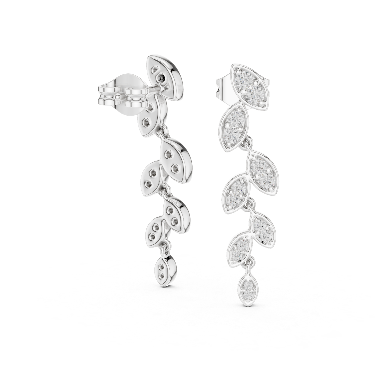 Leaf Motif Diamond Drop Earrings