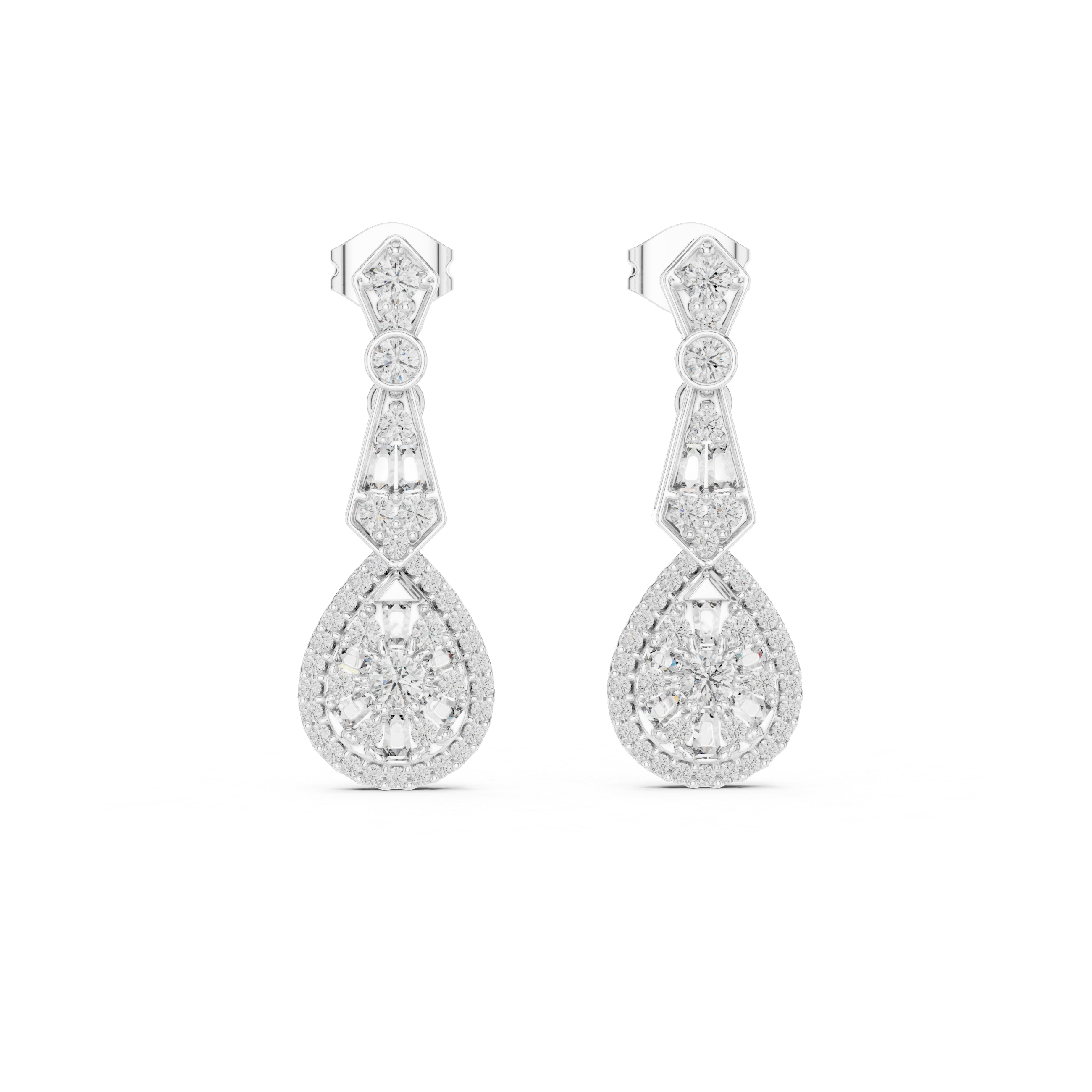 Vintage Style Diamond Drop Earrings with Pear Halo