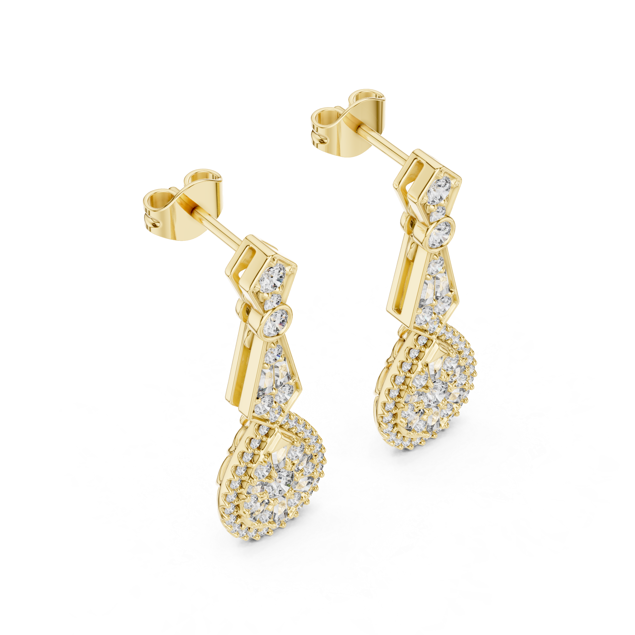 Vintage Style Diamond Drop Earrings with Pear Halo