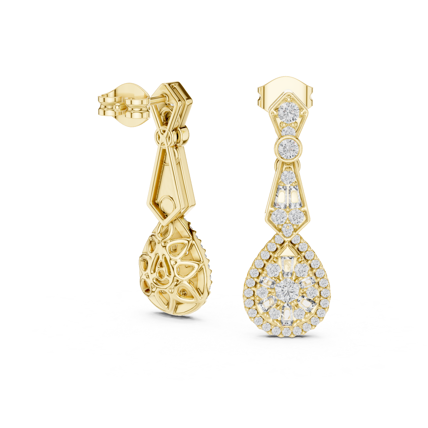 Vintage Style Diamond Drop Earrings with Pear Halo