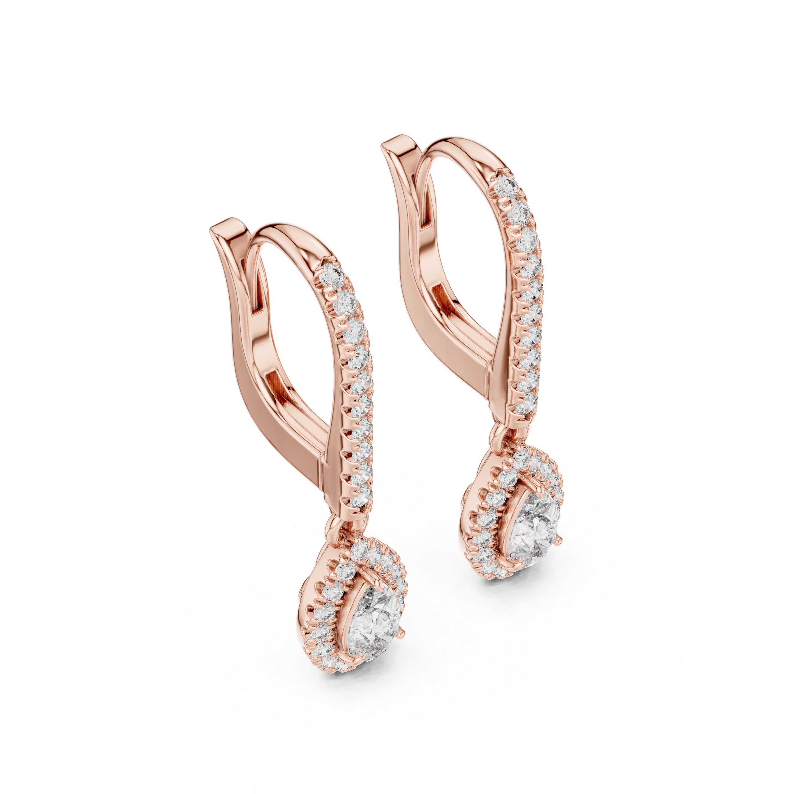 Pear Cut Halo Drop Hoop Earrings