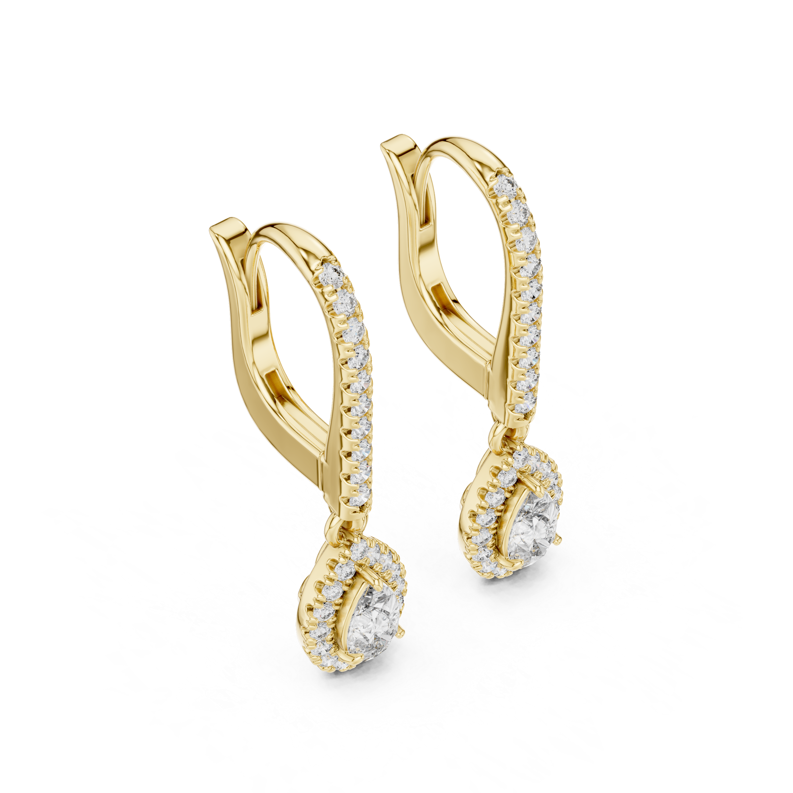 Pear Cut Halo Drop Hoop Earrings