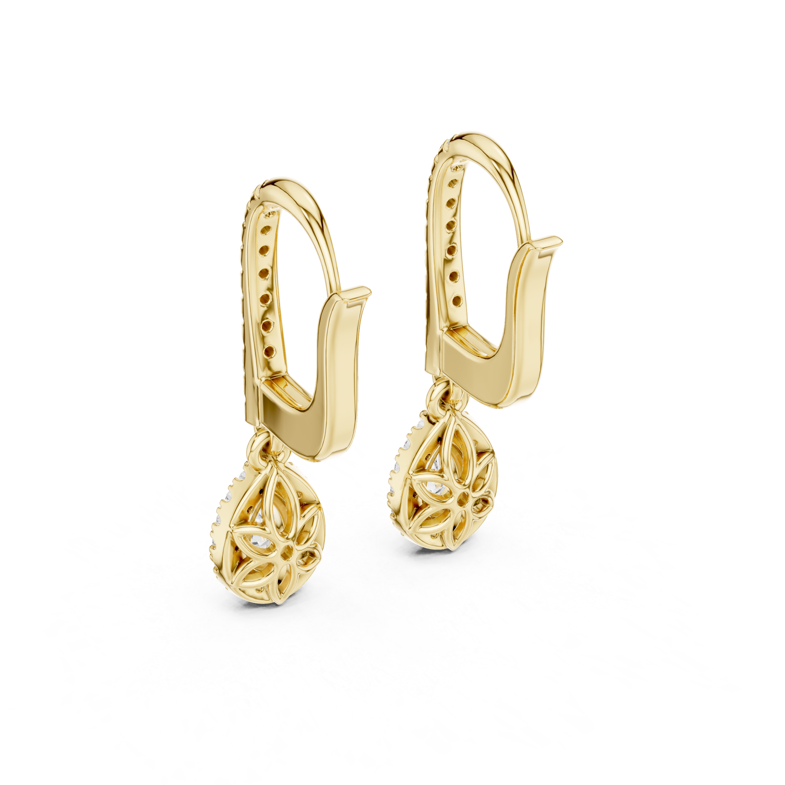 Pear Cut Halo Drop Hoop Earrings