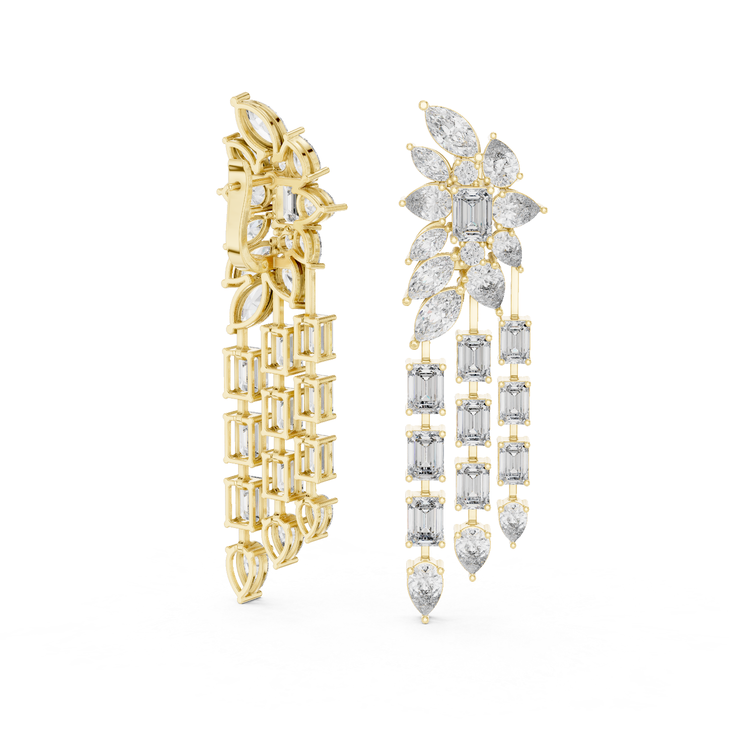 Luxury Multi-Shape Diamond Chandelier Earrings
