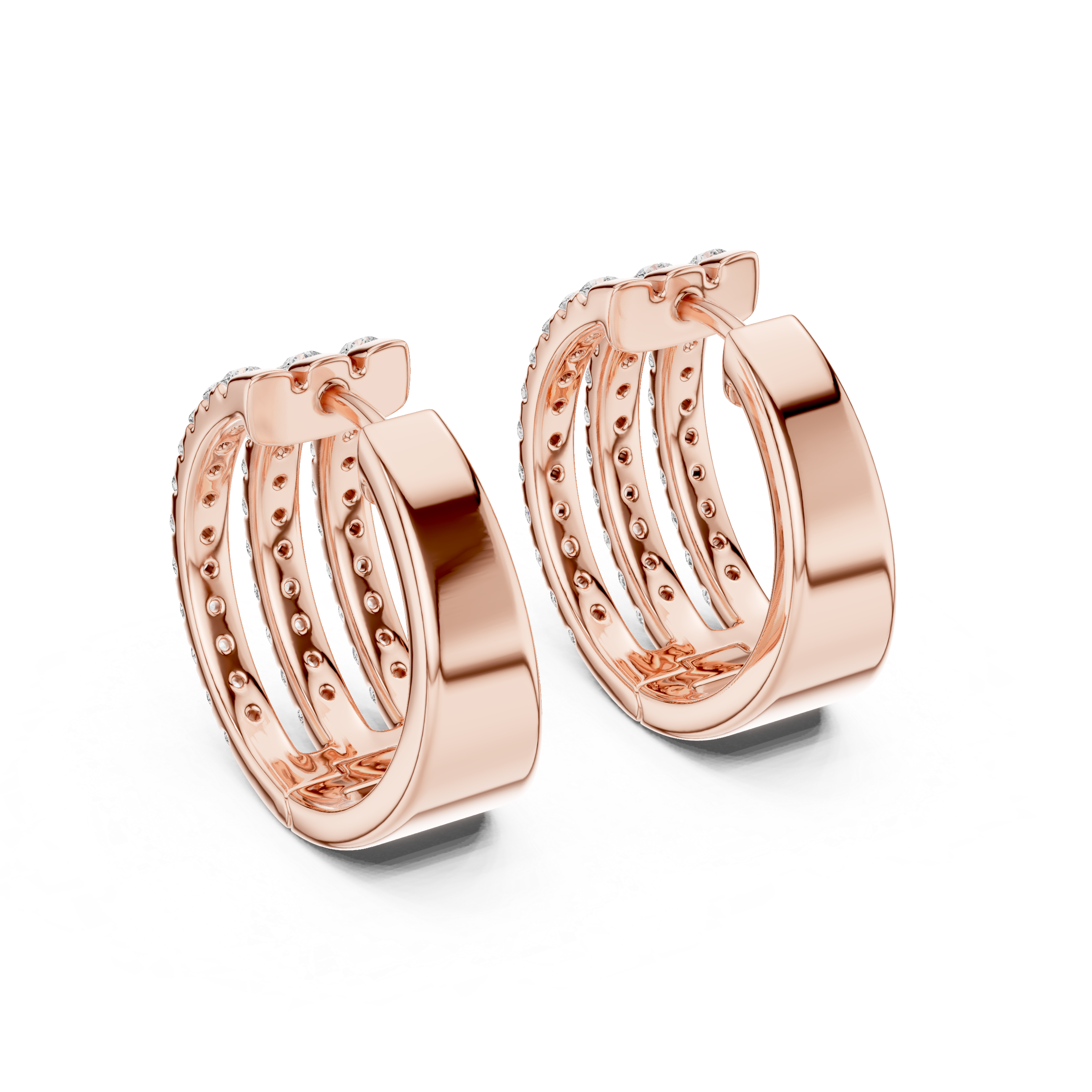 Triple Row Pavé Diamond Hoop Earrings