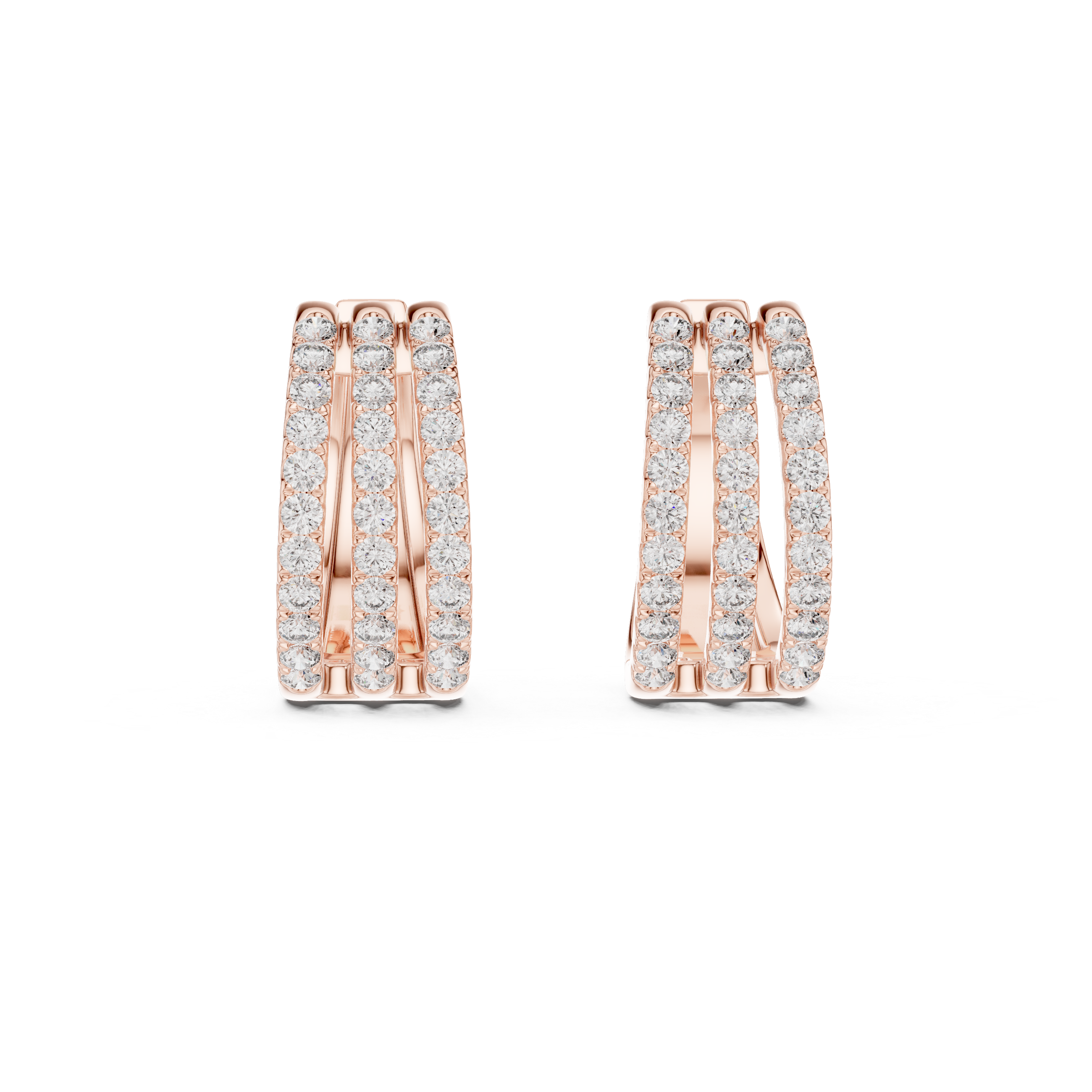 Triple Row Pavé Diamond Hoop Earrings