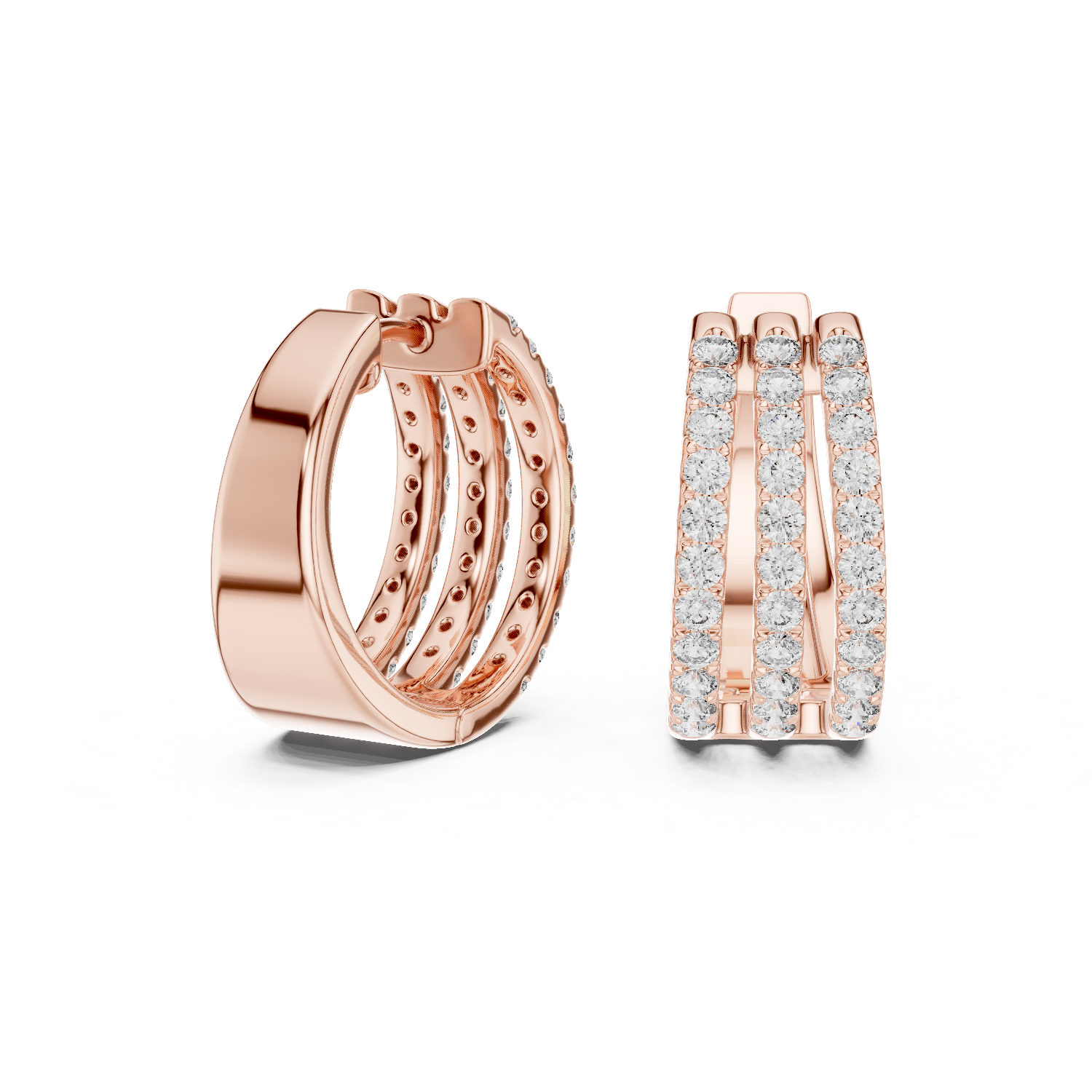 Triple Row Pavé Diamond Hoop Earrings