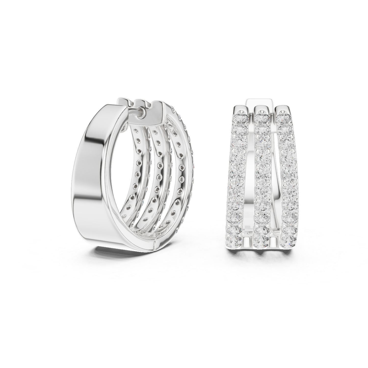 Triple Row Pavé Diamond Hoop Earrings