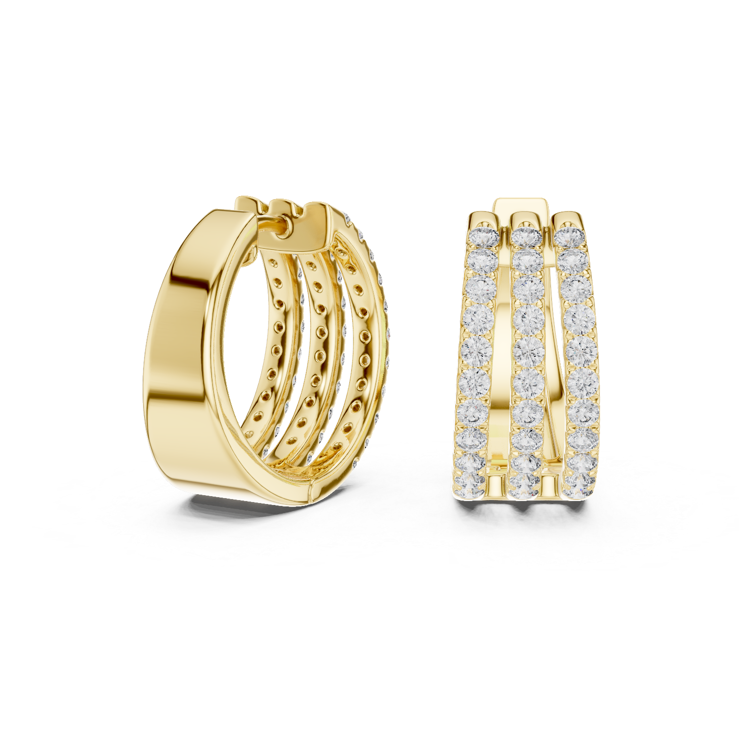 Triple Row Pavé Diamond Hoop Earrings