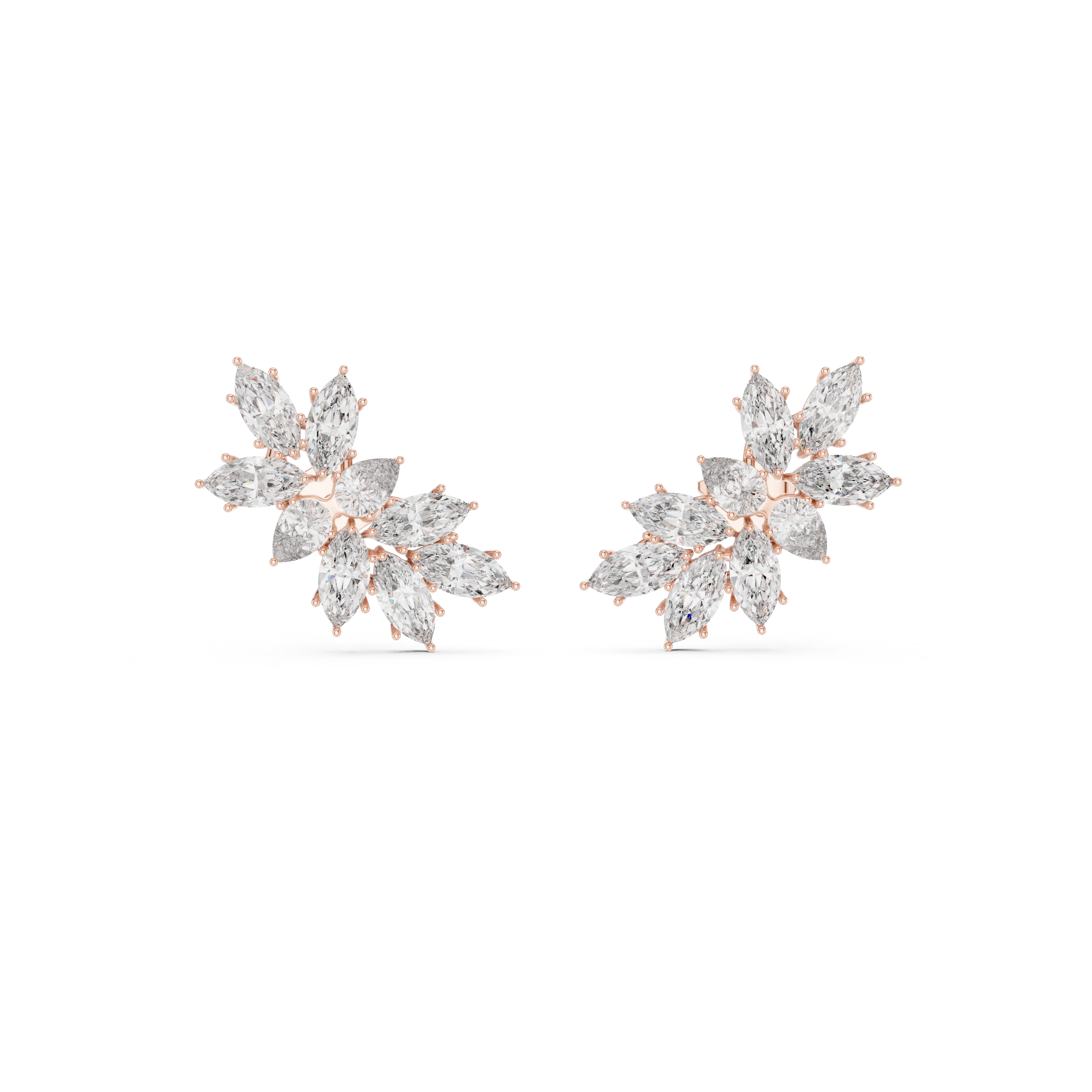 Marquise Cluster Floral Diamond Stud Earrings