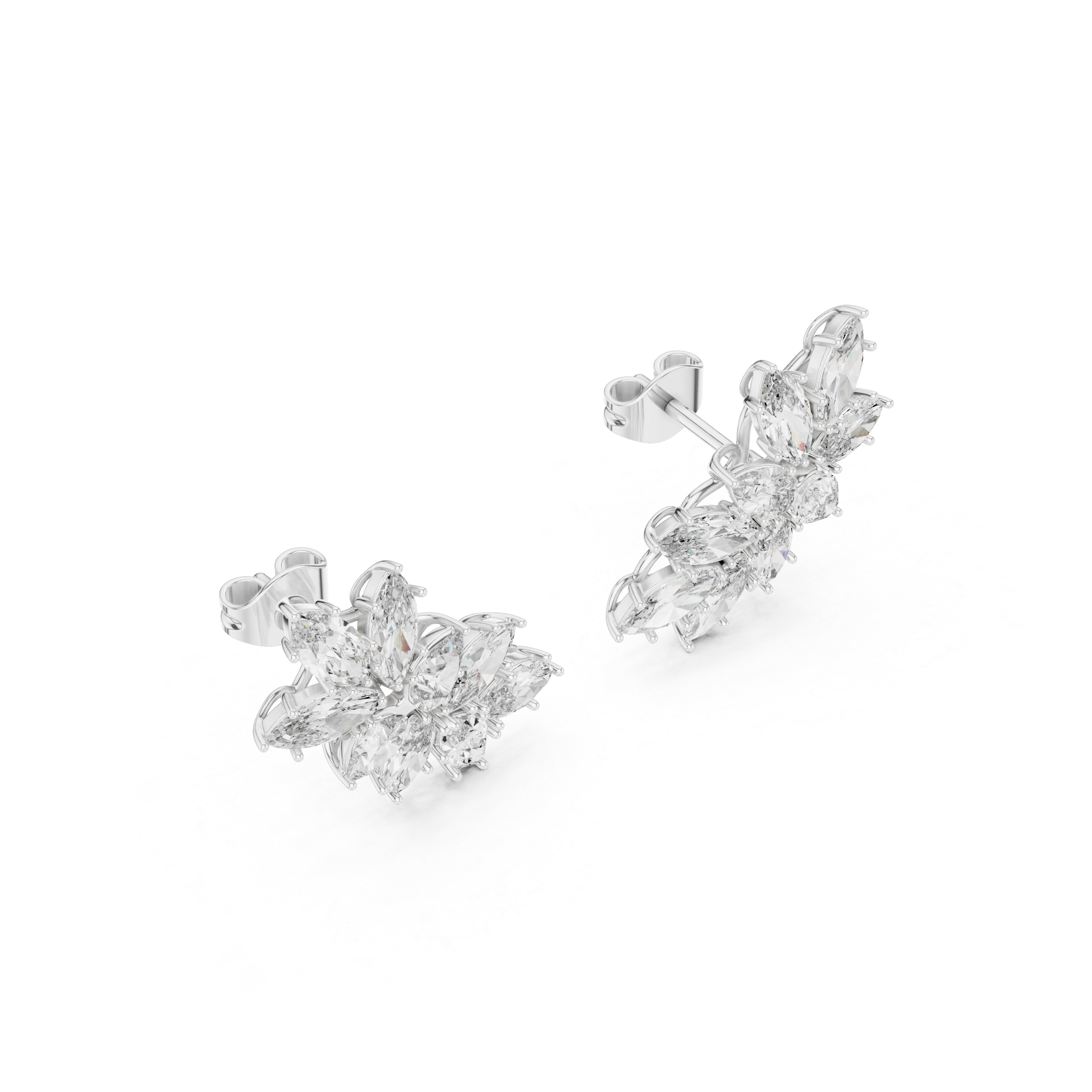 Marquise Cluster Floral Diamond Stud Earrings