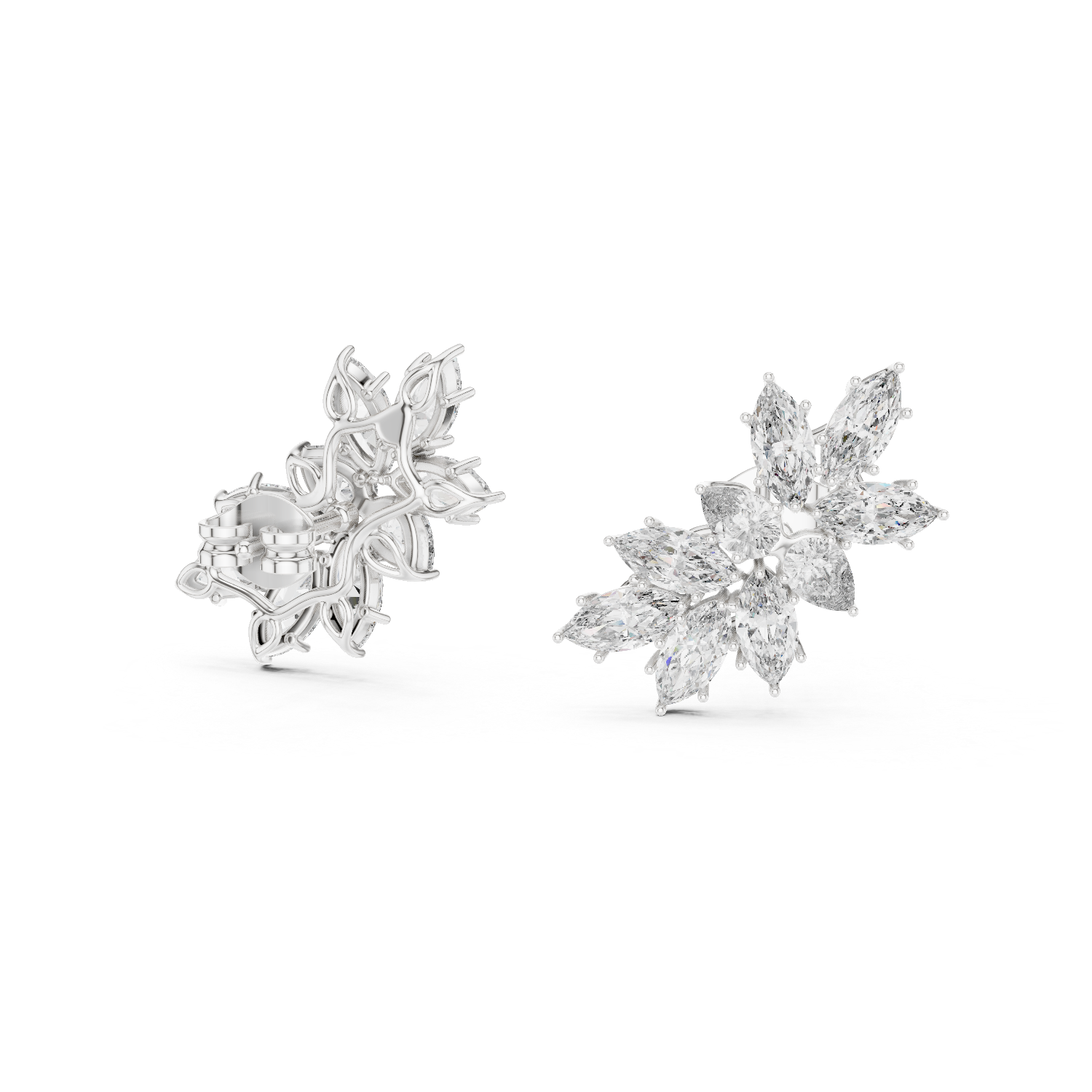 Marquise Cluster Floral Diamond Stud Earrings