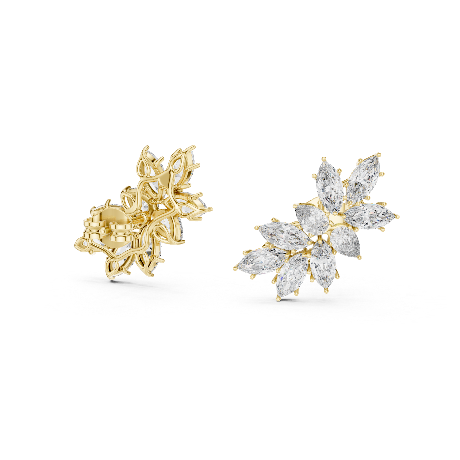 Marquise Cluster Floral Diamond Stud Earrings