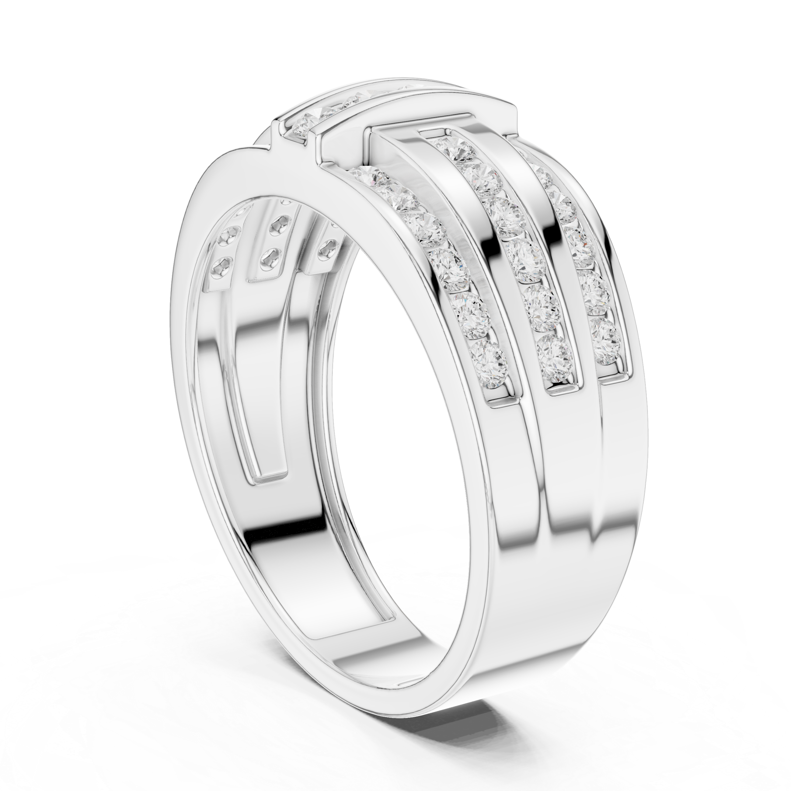 Multi-Row Diamond Band Ring – Contemporary Wide Statement Ring for Women