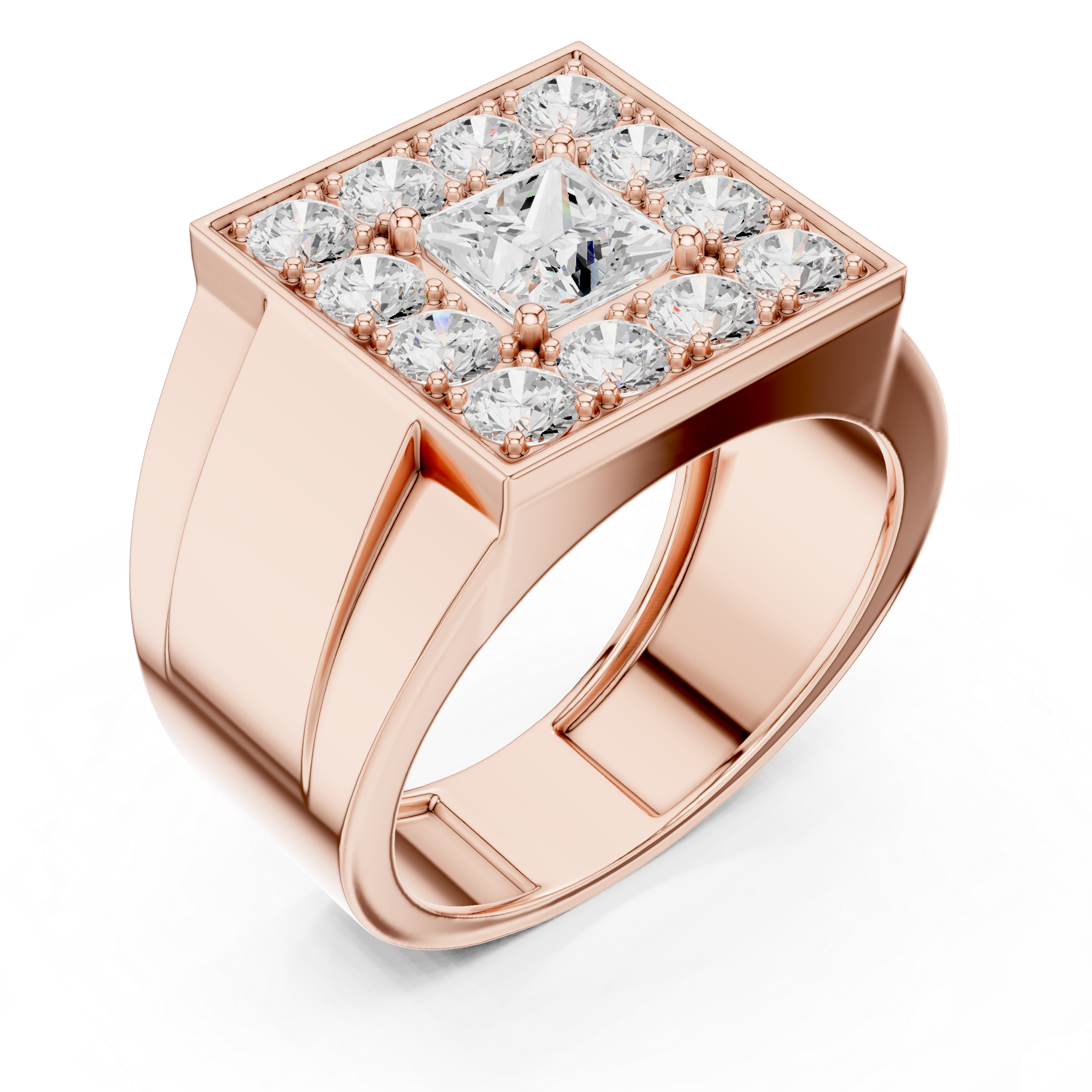 Princess Cut Halo Diamond Signet Ring – Bold Men's Luxury Statement Ring