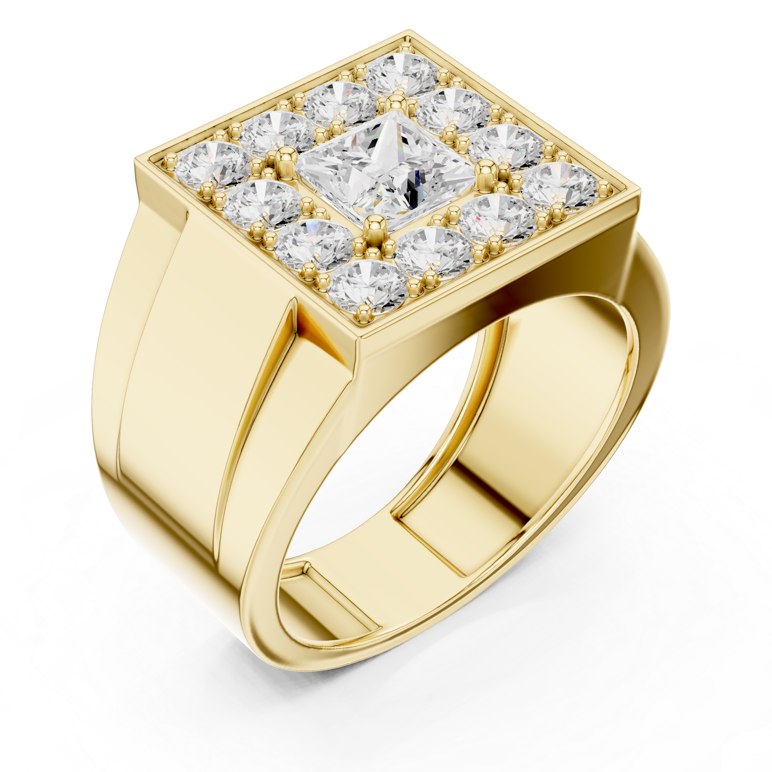 Princess Cut Halo Diamond Signet Ring – Bold Men's Luxury Statement Ring