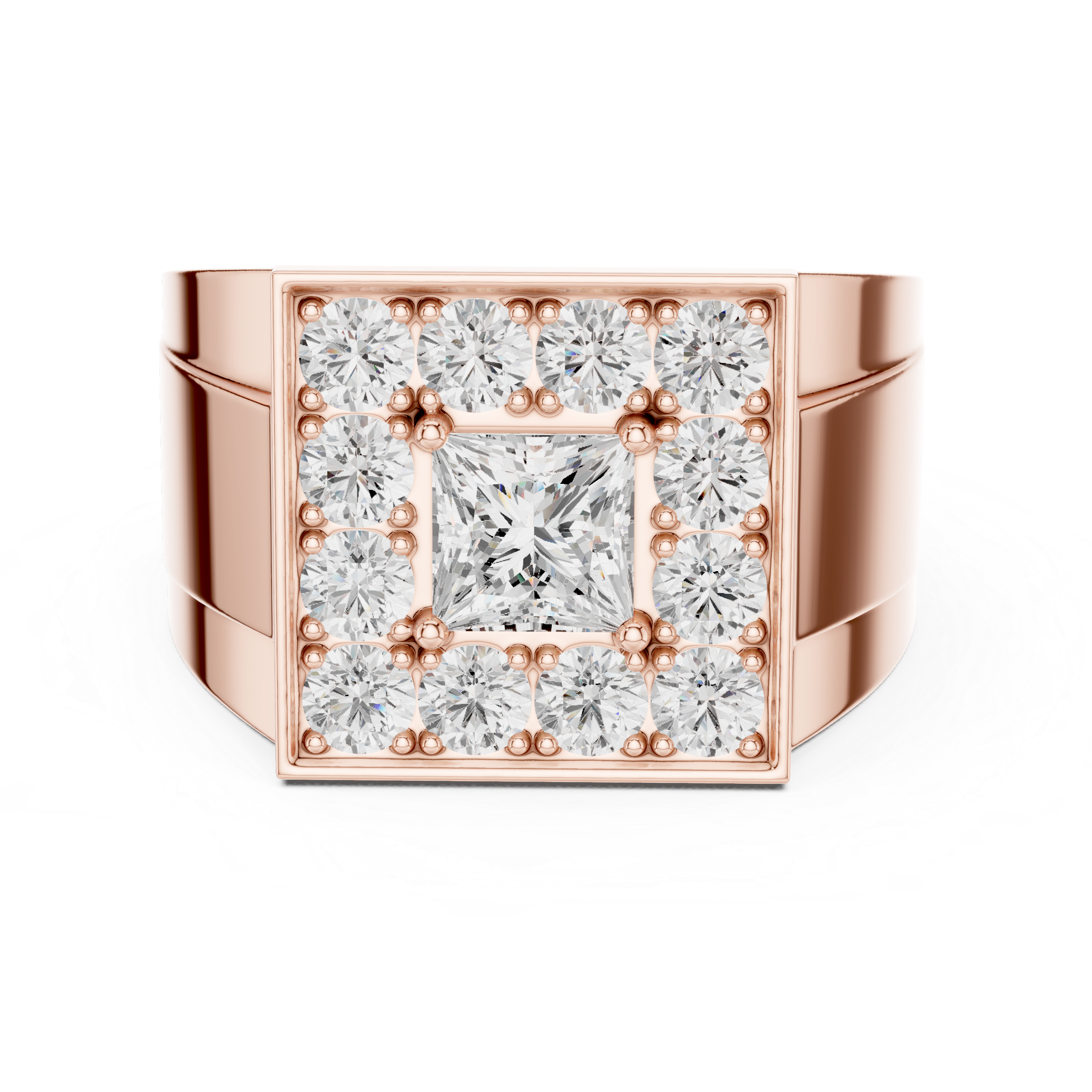 Princess Cut Halo Diamond Signet Ring – Bold Men's Luxury Statement Ring