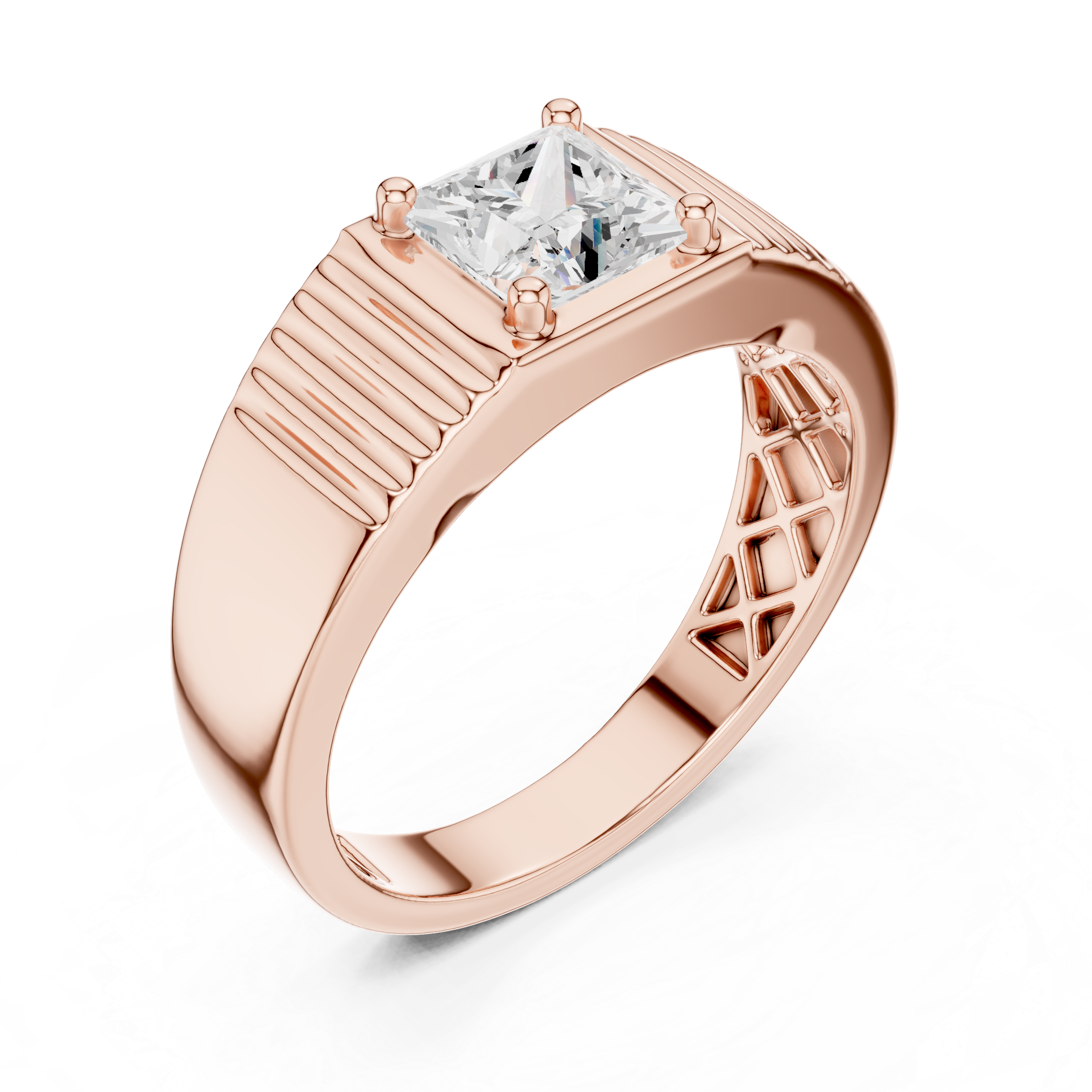 Princess Cut Solitaire Signet Ring – Men's Geometric Diamond Ring