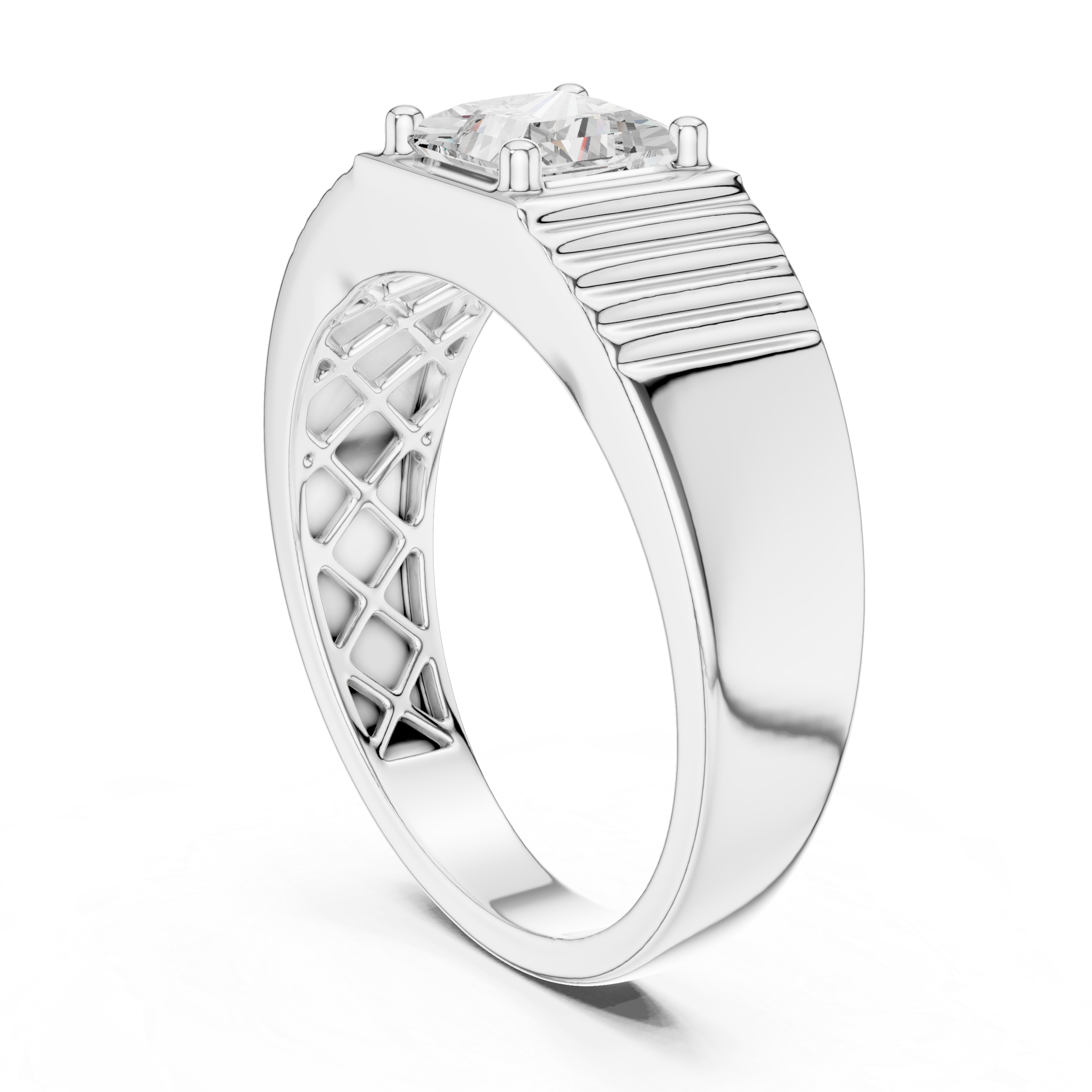 Princess Cut Solitaire Signet Ring – Men's Geometric Diamond Ring