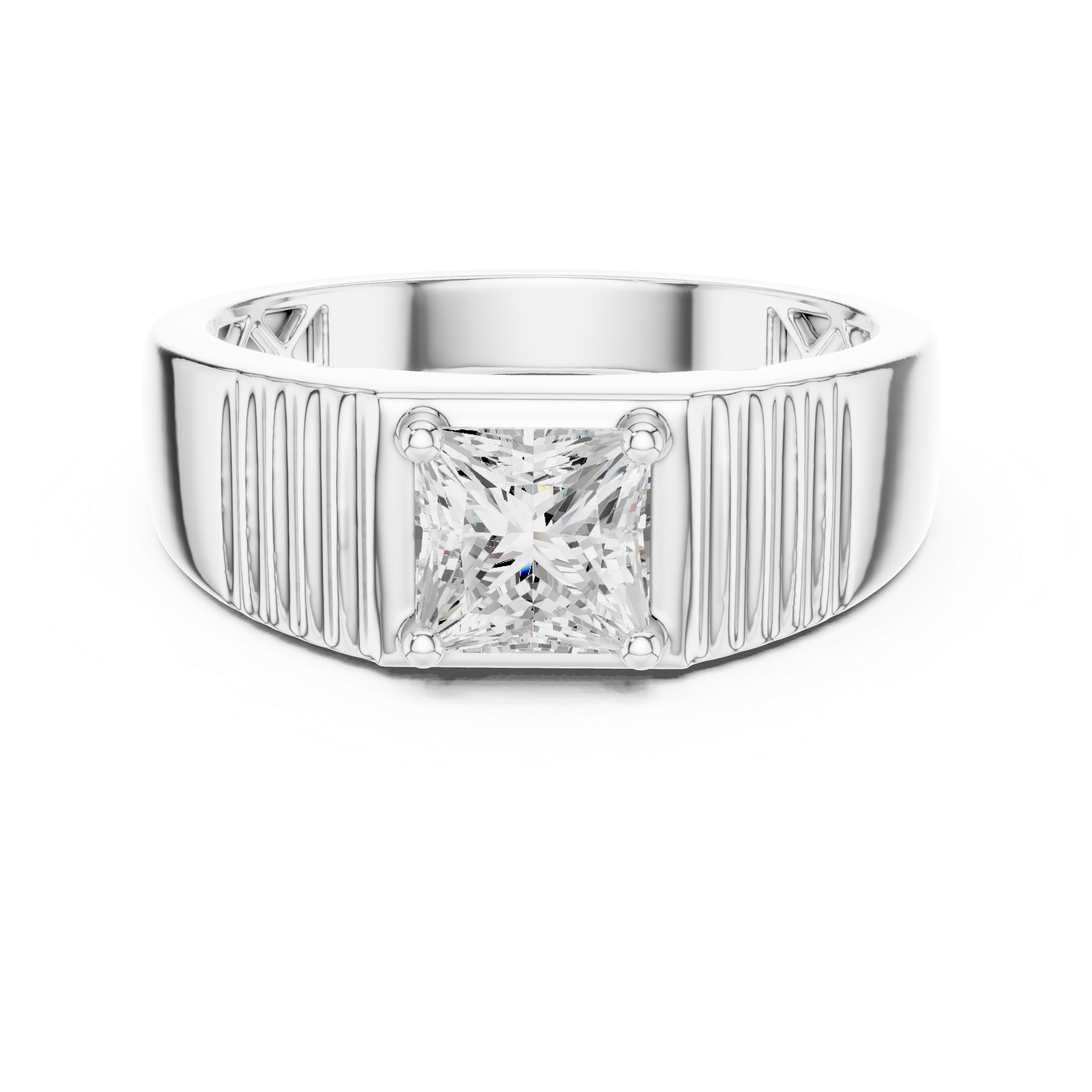Princess Cut Solitaire Signet Ring – Men's Geometric Diamond Ring