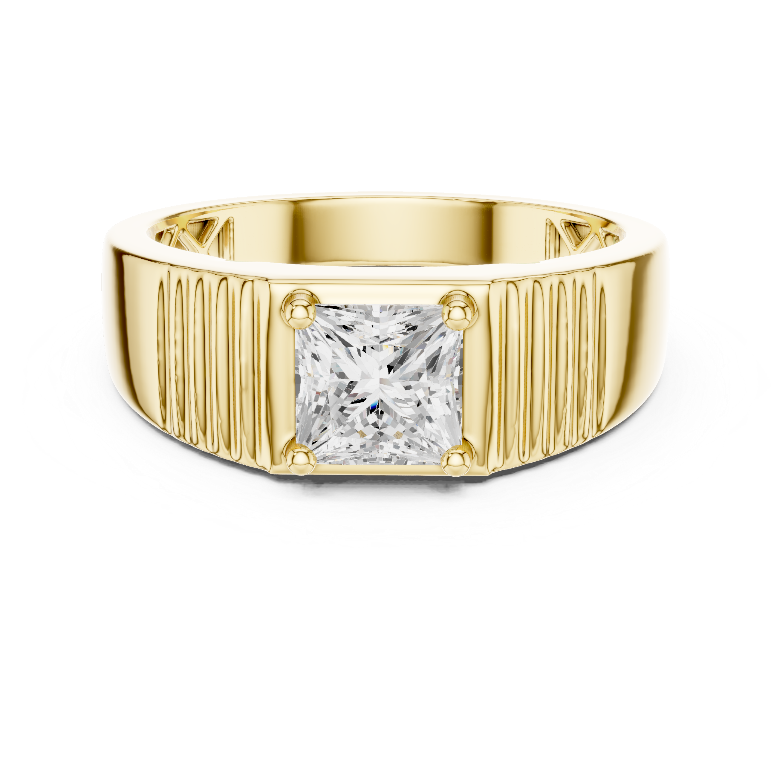 Princess Cut Solitaire Signet Ring – Men's Geometric Diamond Ring