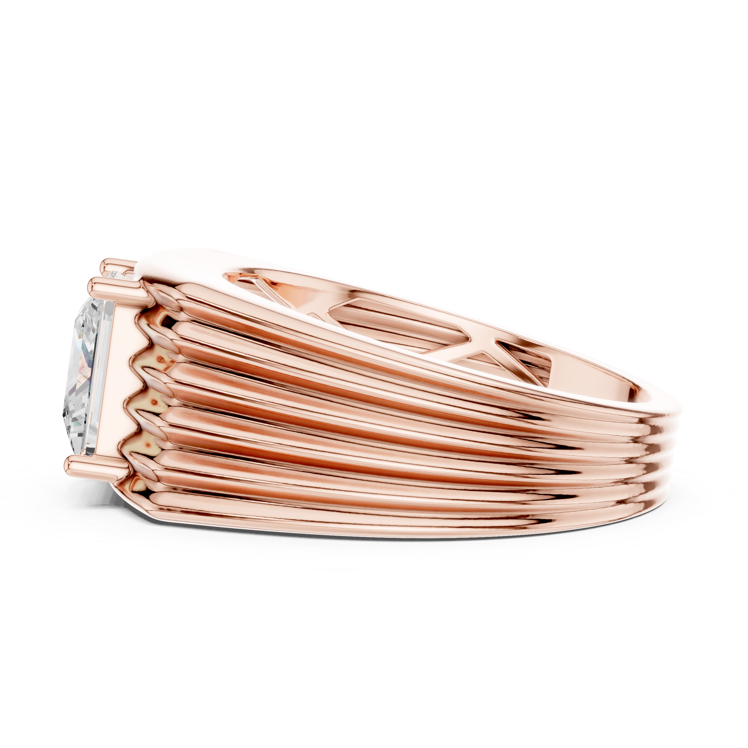Princess Cut Solitaire Men's Ring – Multi-Ribbed Statement Signet Ring