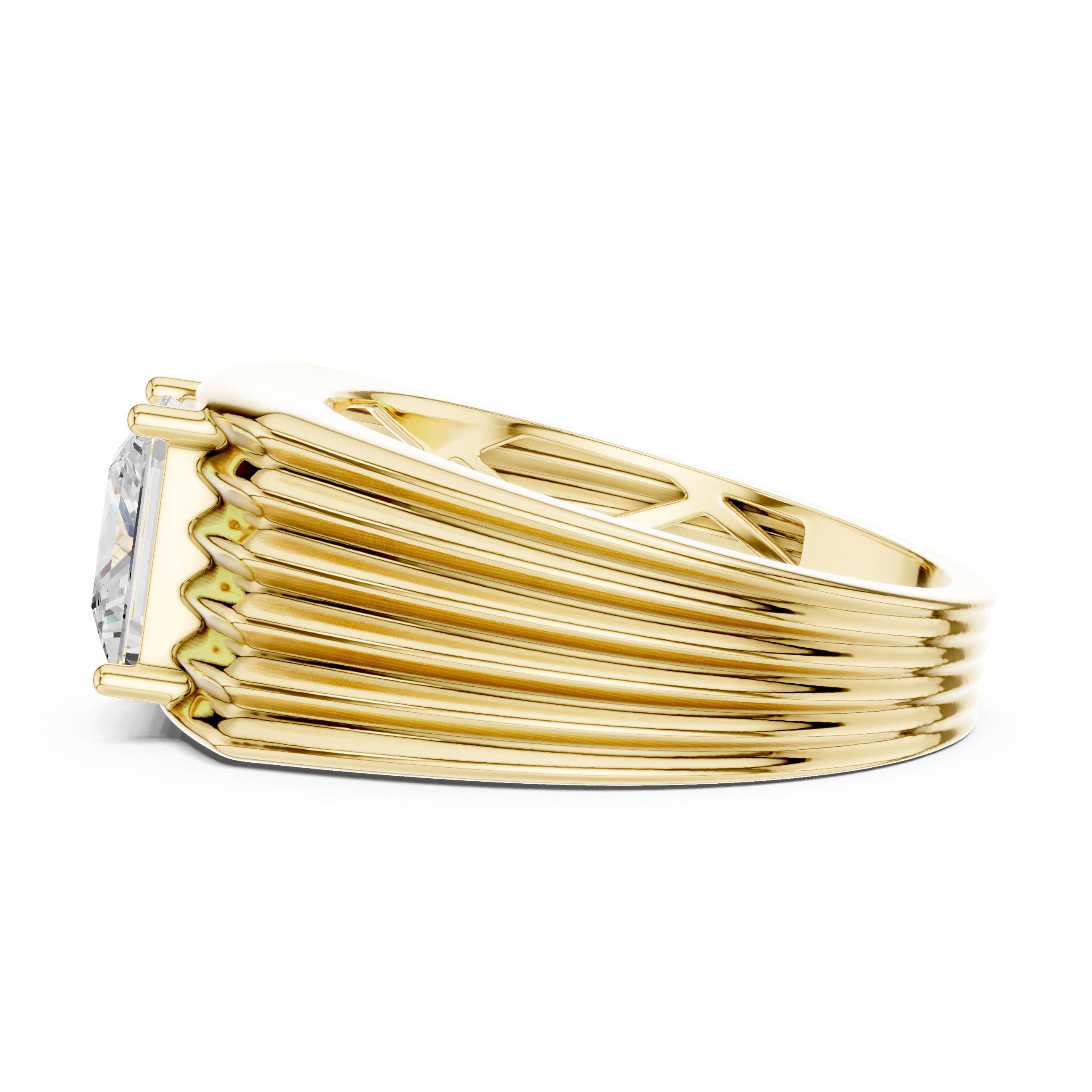 Princess Cut Solitaire Men's Ring – Multi-Ribbed Statement Signet Ring