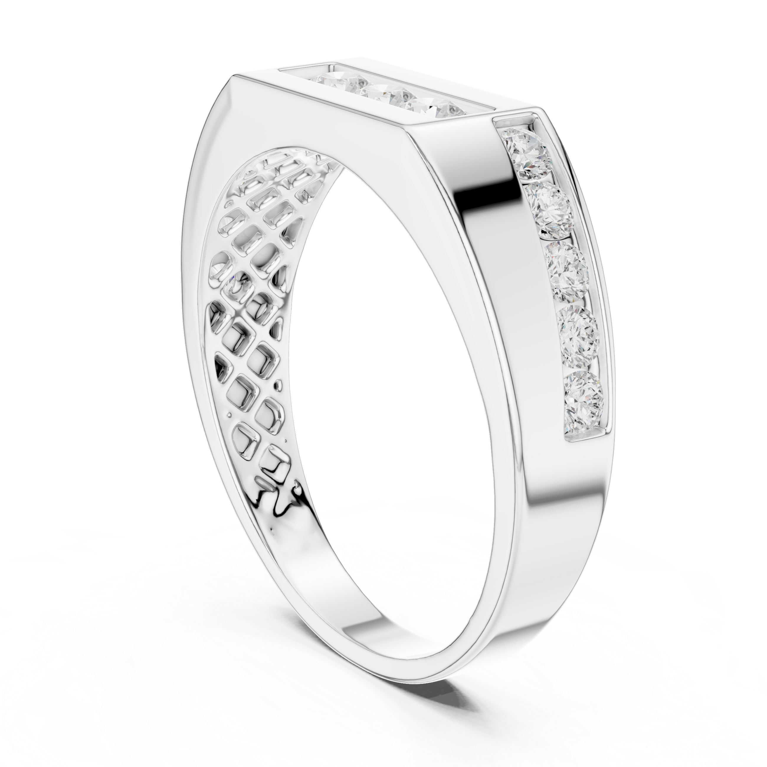 Three Stone Diamond Signet Ring – Men's Modern Channel Set Gold Ring