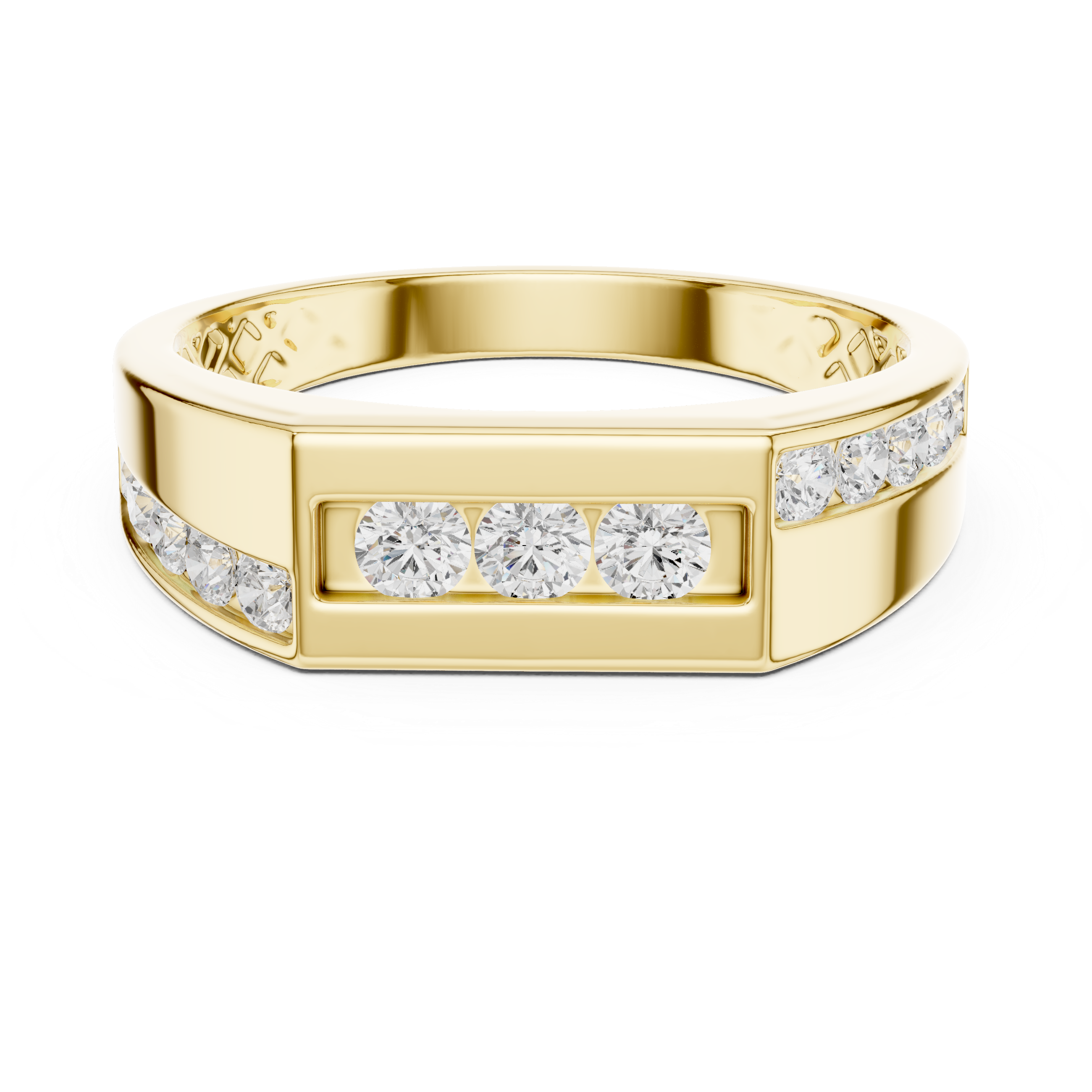 Three Stone Diamond Signet Ring – Men's Modern Channel Set Gold Ring