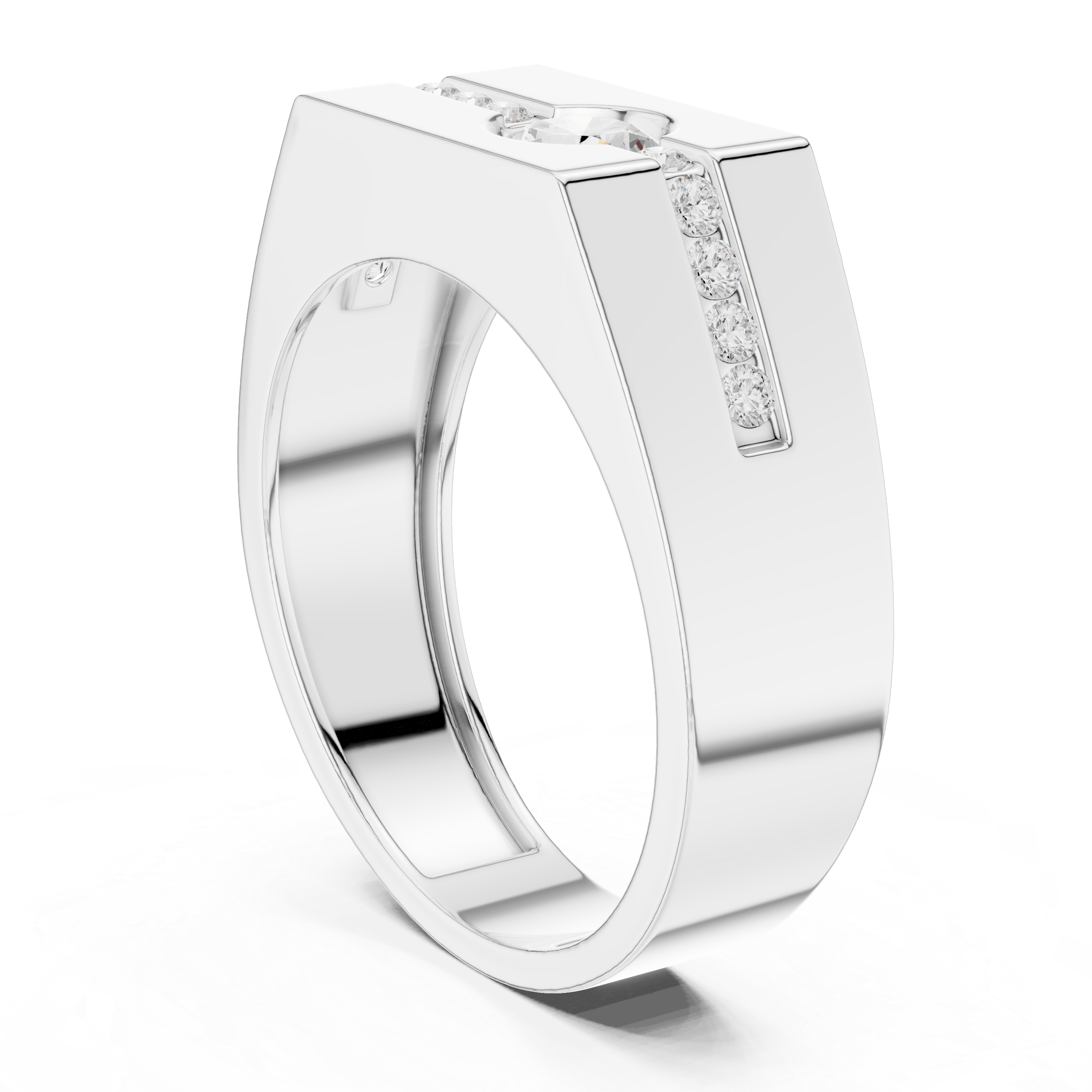 Men’s Channel Set Diamond Signet Ring – Modern Round Solitaire Gold Ring