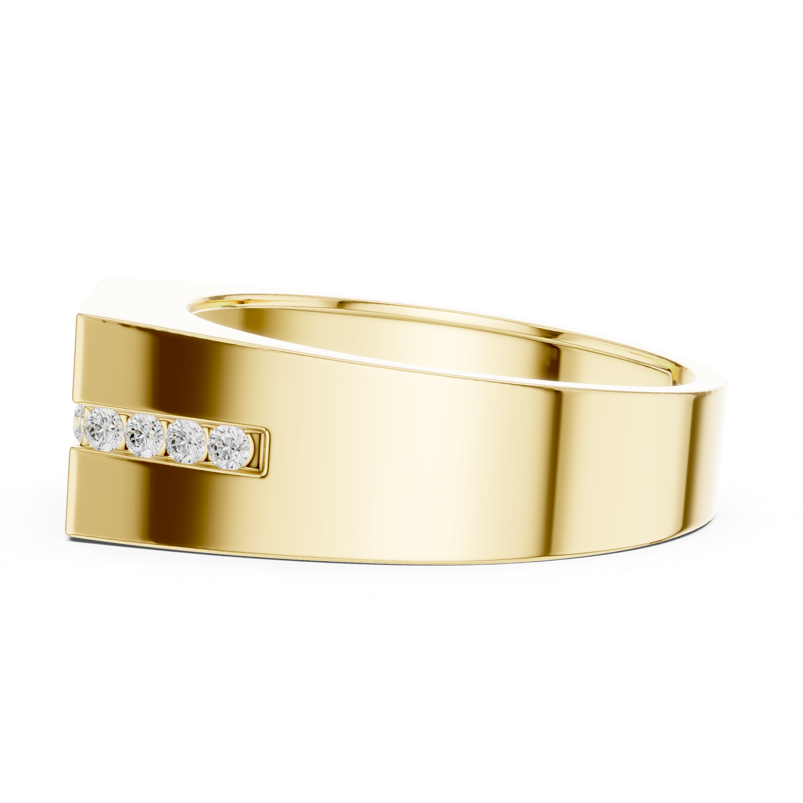 Men’s Channel Set Diamond Signet Ring – Modern Round Solitaire Gold Ring