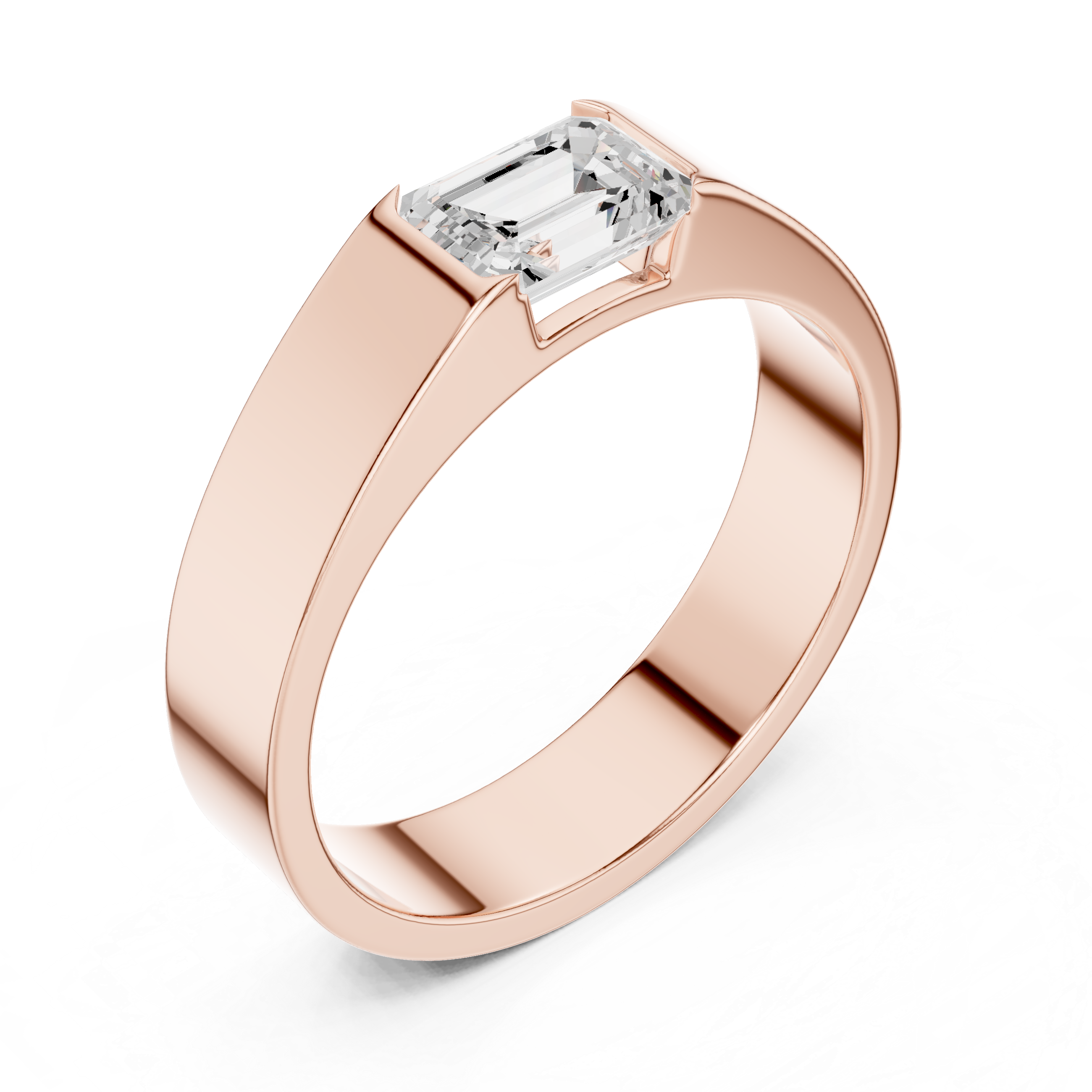 Men’s Emerald Cut Solitaire Ring – Minimalist Bezel Set Signet Style Band