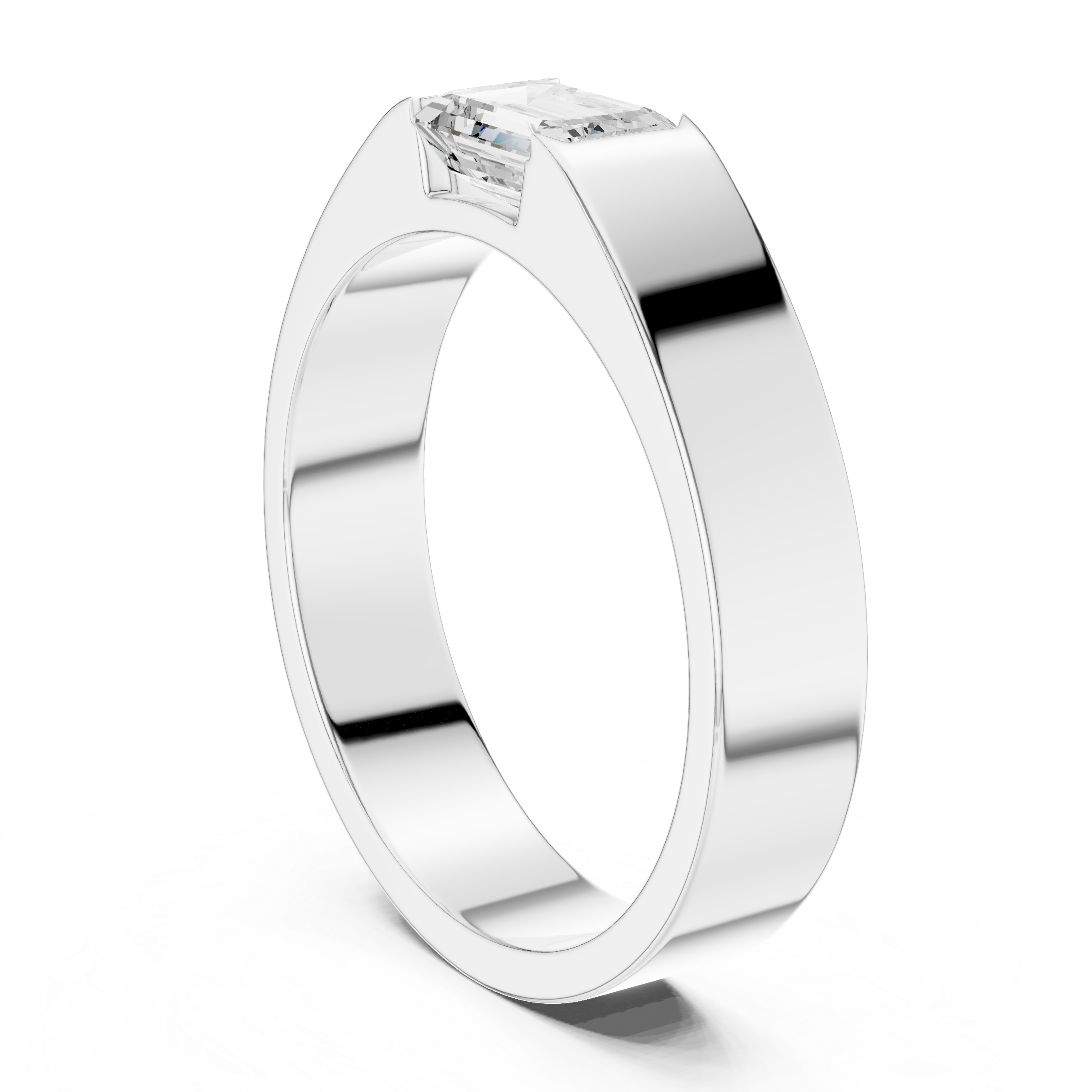 Men’s Emerald Cut Solitaire Ring – Minimalist Bezel Set Signet Style Band