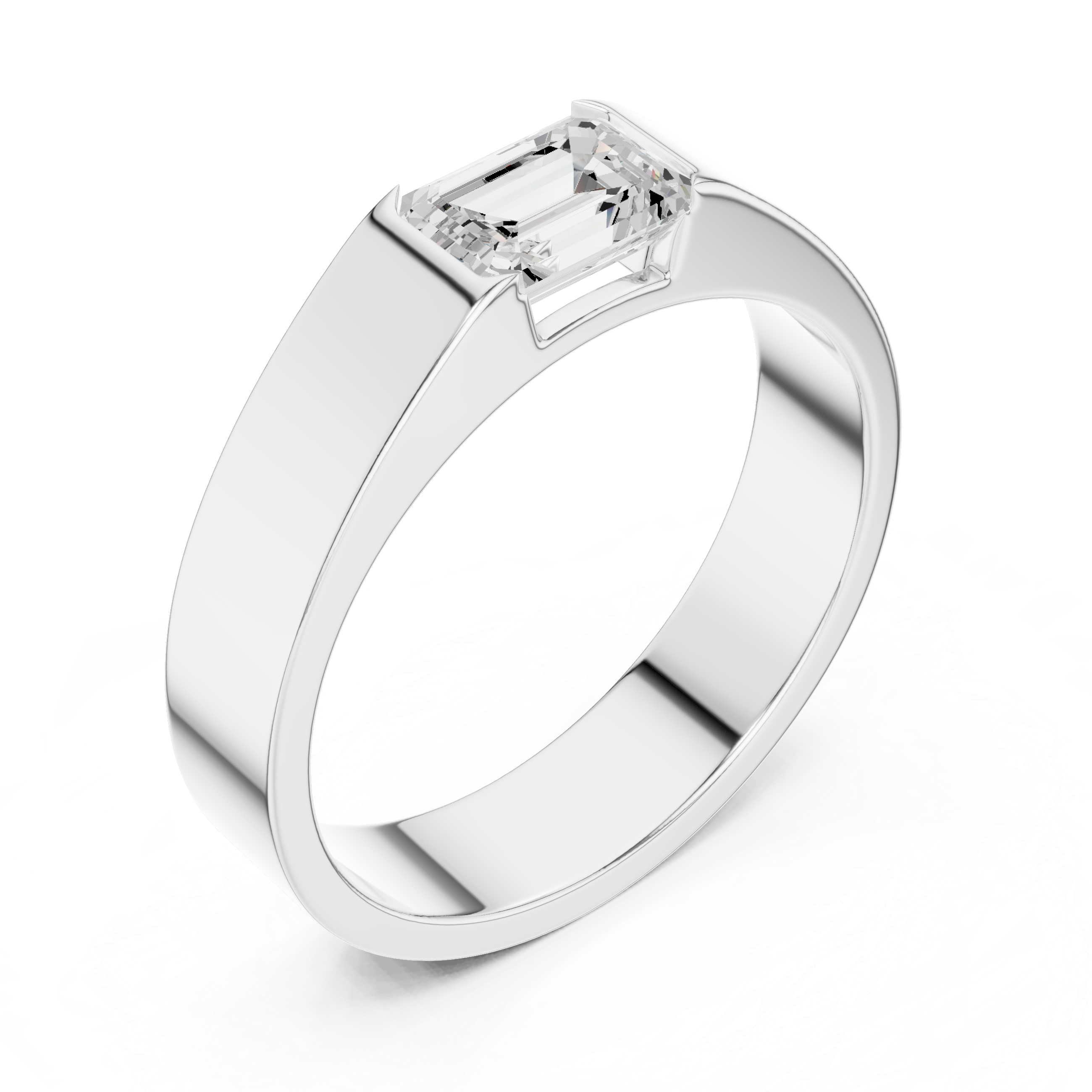 Men’s Emerald Cut Solitaire Ring – Minimalist Bezel Set Signet Style Band