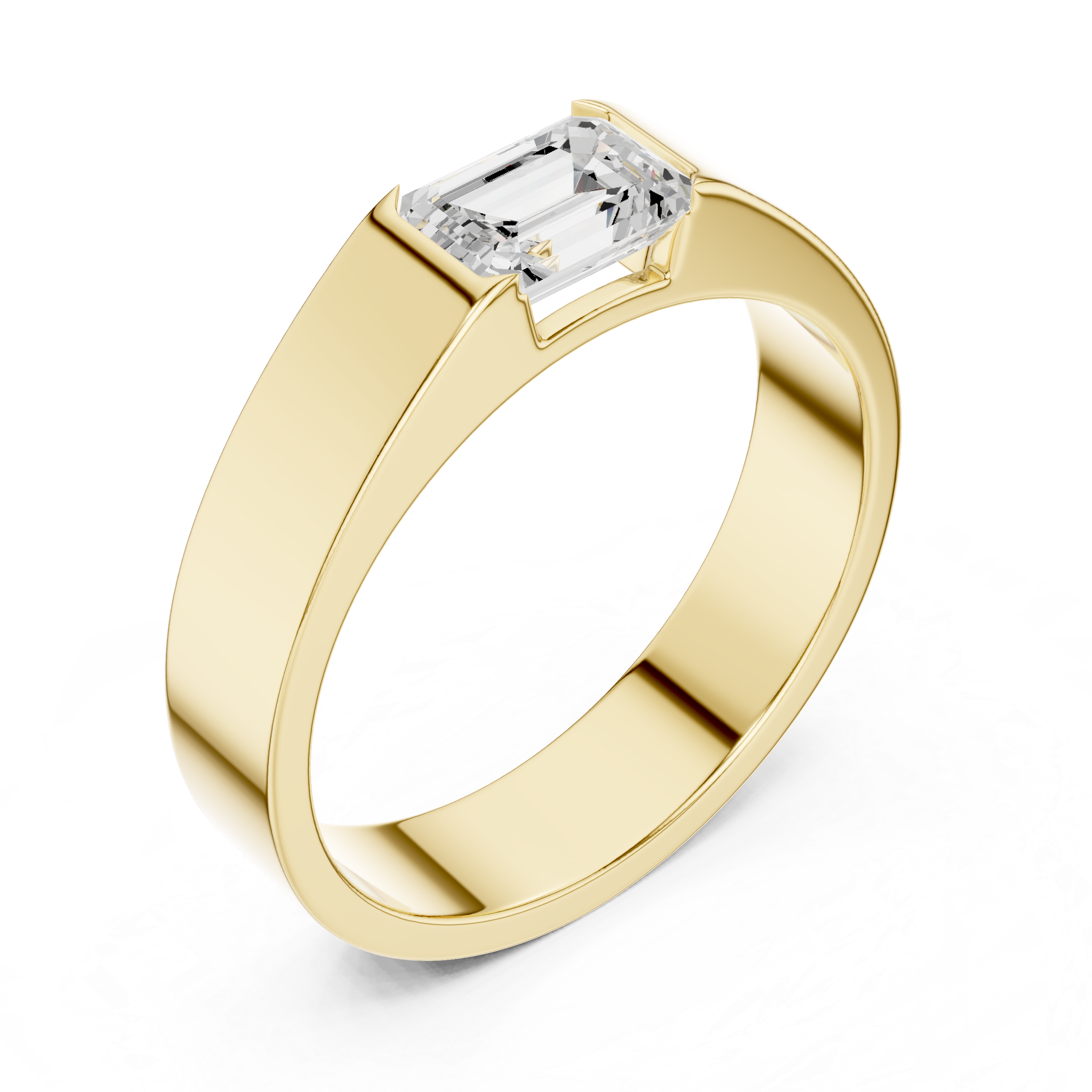 Men’s Emerald Cut Solitaire Ring – Minimalist Bezel Set Signet Style Band