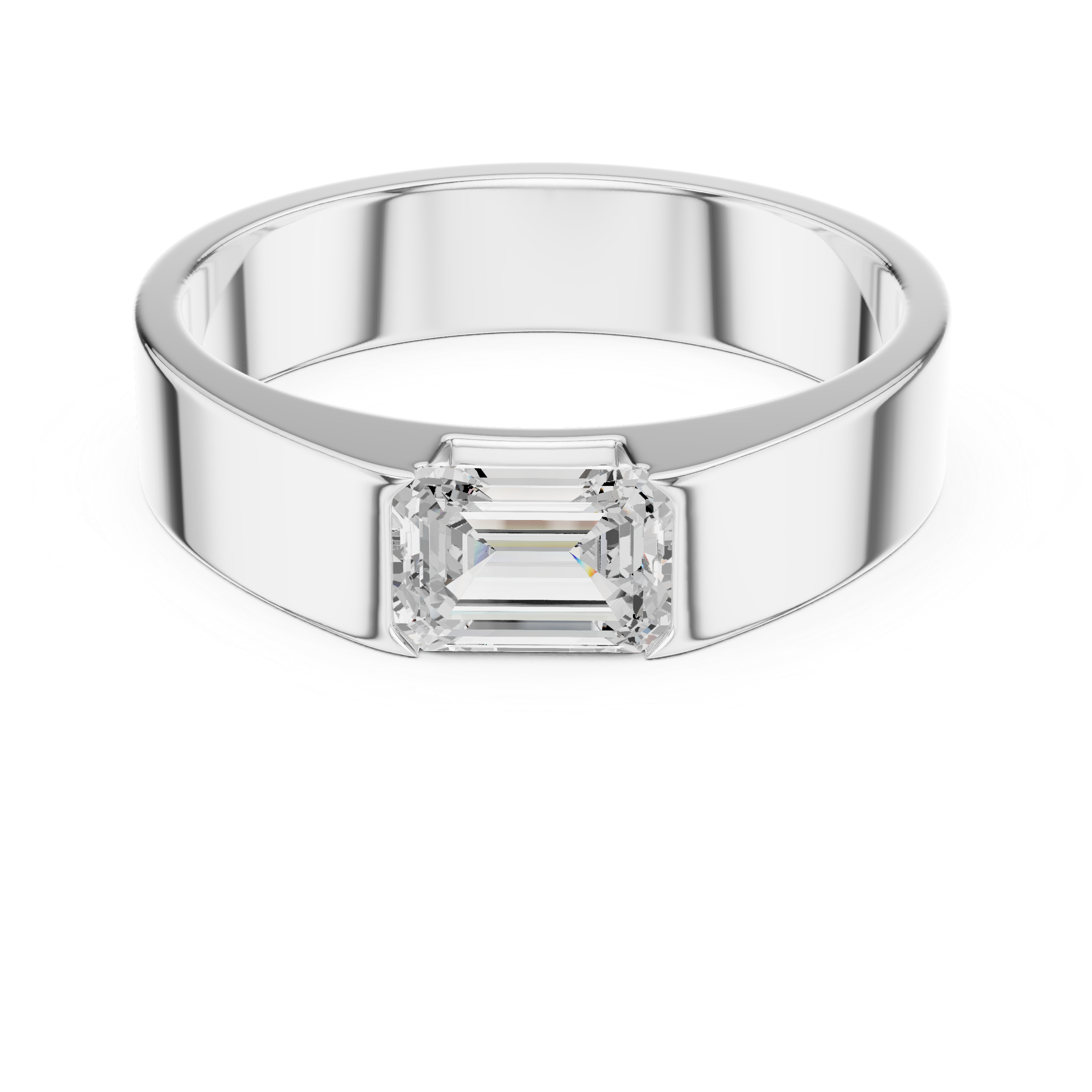 Men’s Emerald Cut Solitaire Ring – Minimalist Bezel Set Signet Style Band