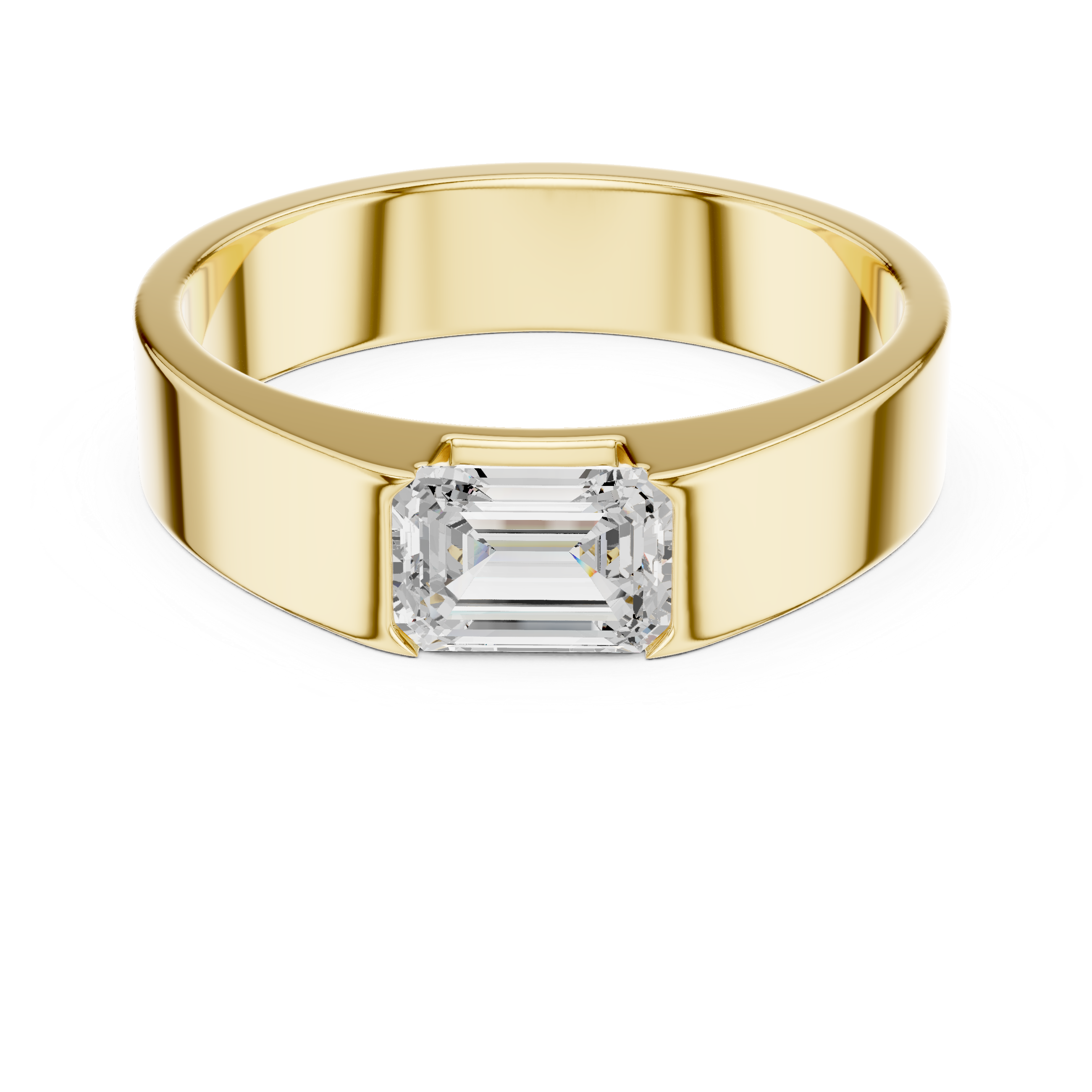 Men’s Emerald Cut Solitaire Ring – Minimalist Bezel Set Signet Style Band
