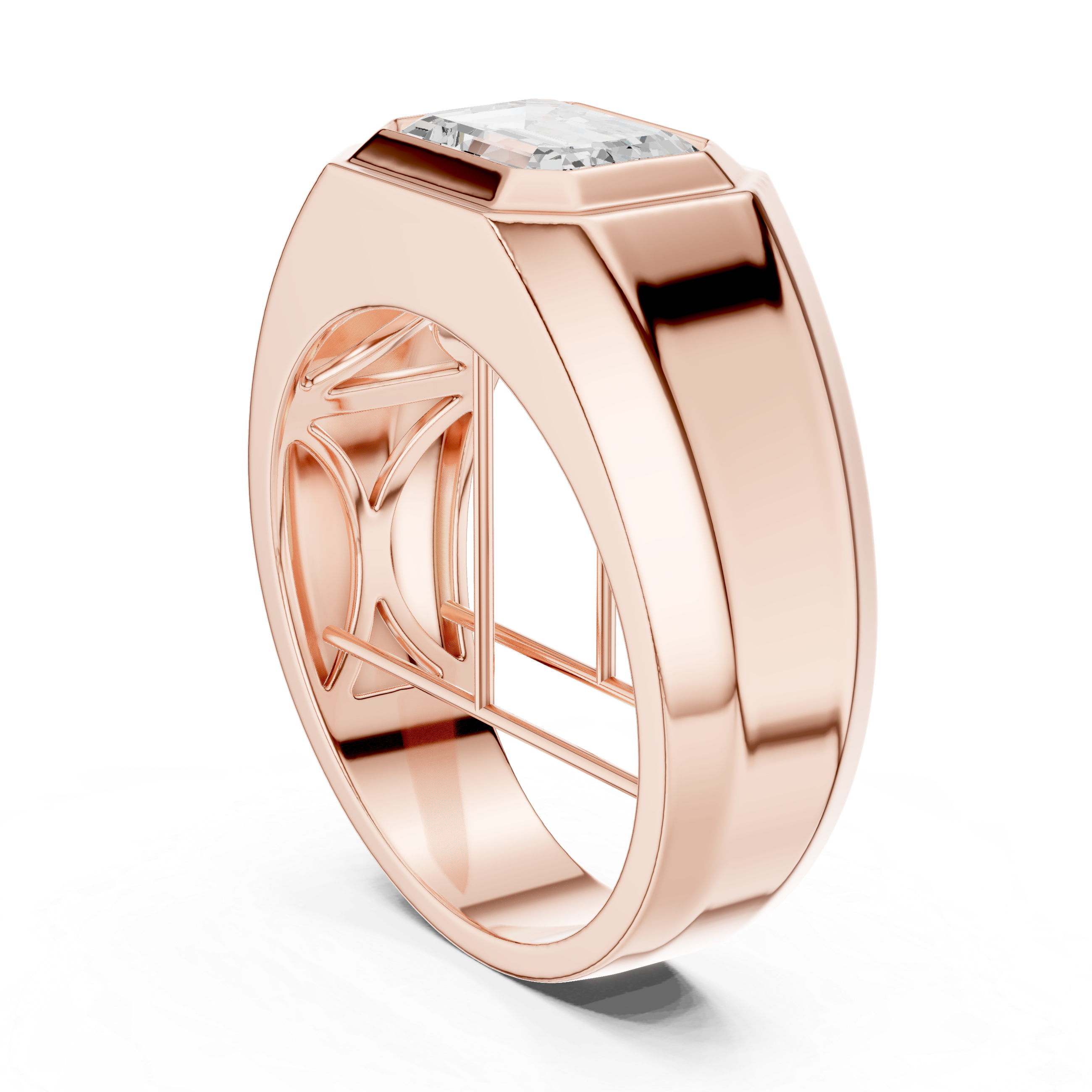 Men’s Emerald Cut Solitaire Signet Ring – Bezel Set Statement Diamond Ring