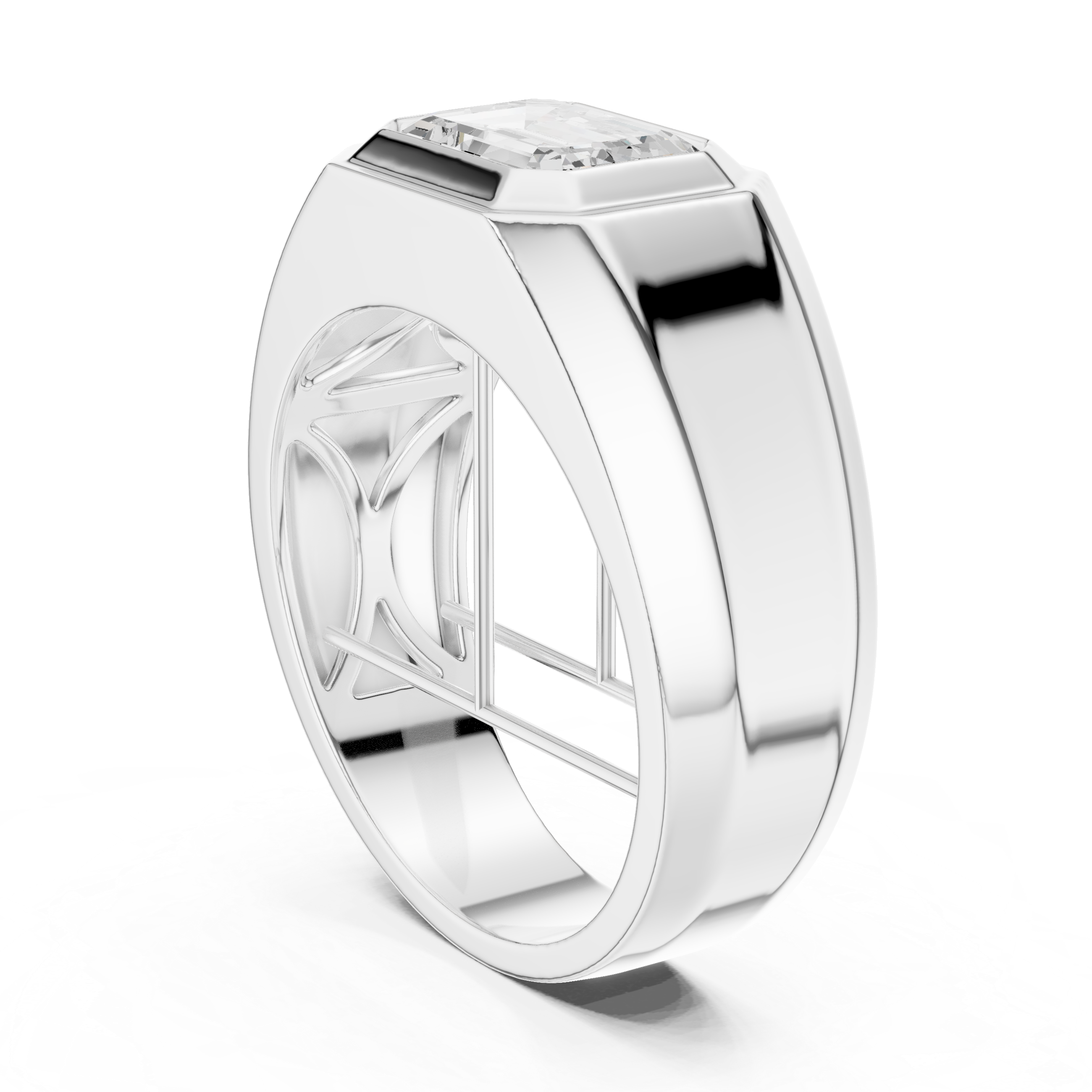Men’s Emerald Cut Solitaire Signet Ring – Bezel Set Statement Diamond Ring