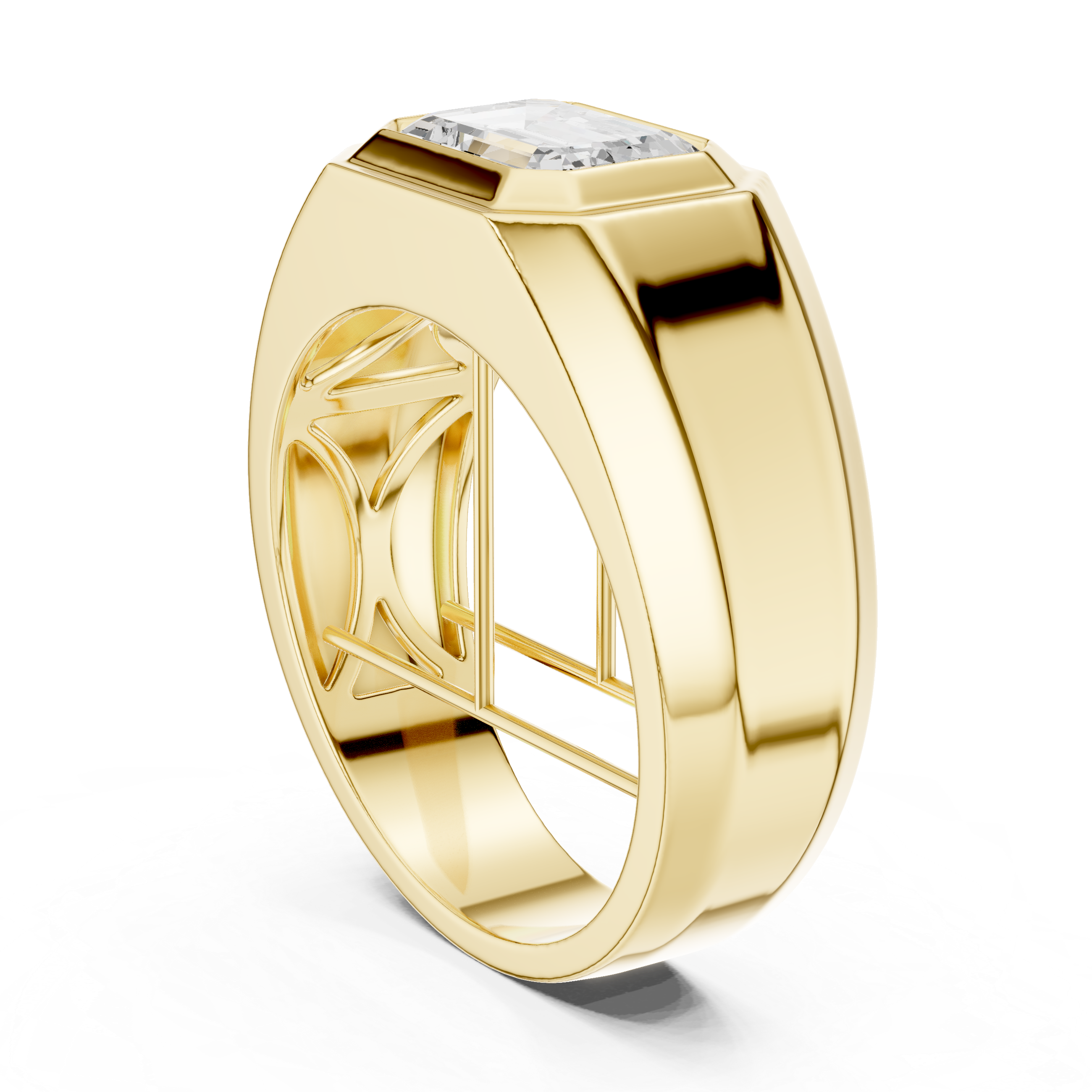 Men’s Emerald Cut Solitaire Signet Ring – Bezel Set Statement Diamond Ring