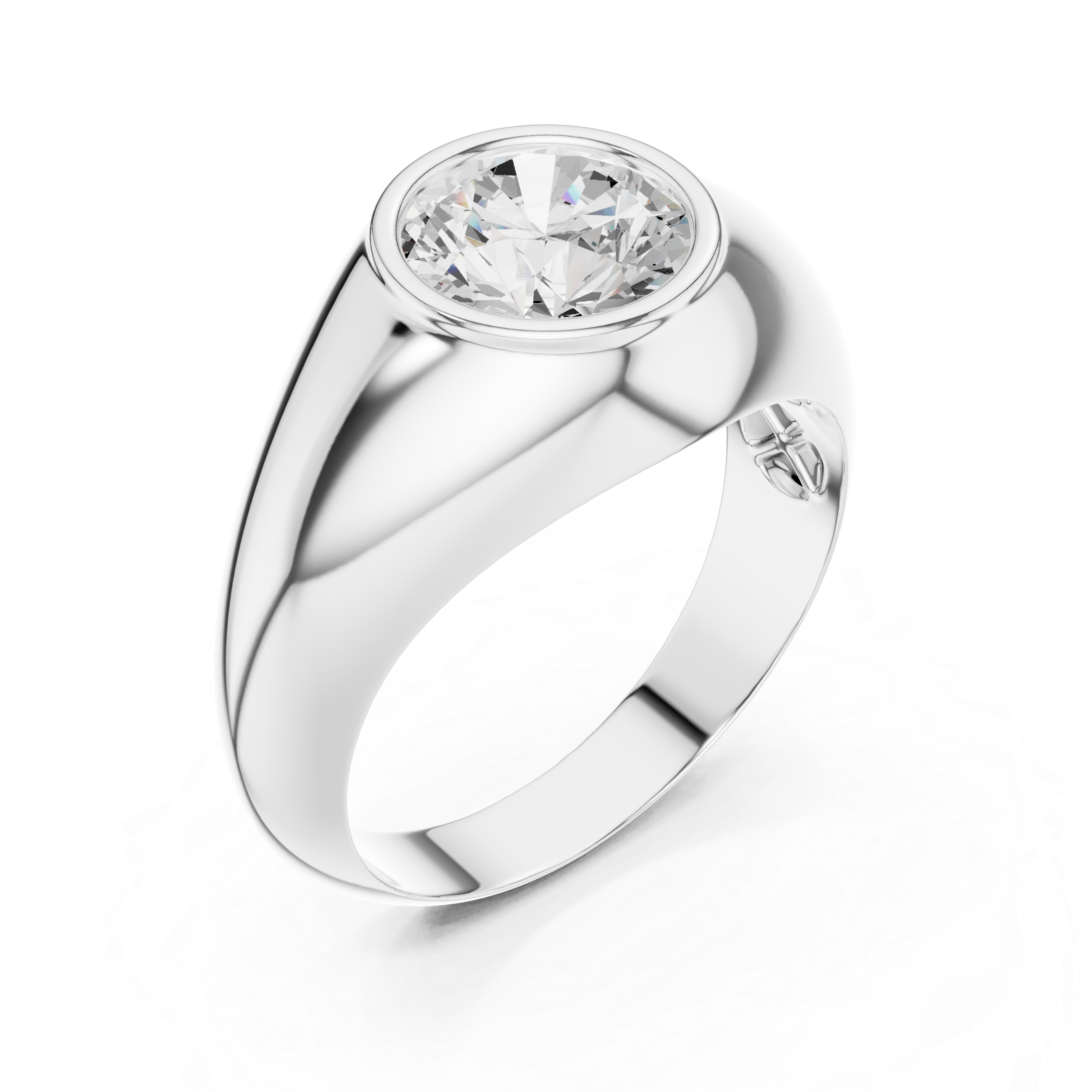 Men’s Bezel Set Round Solitaire Signet Ring – Modern Gold Statement Ring