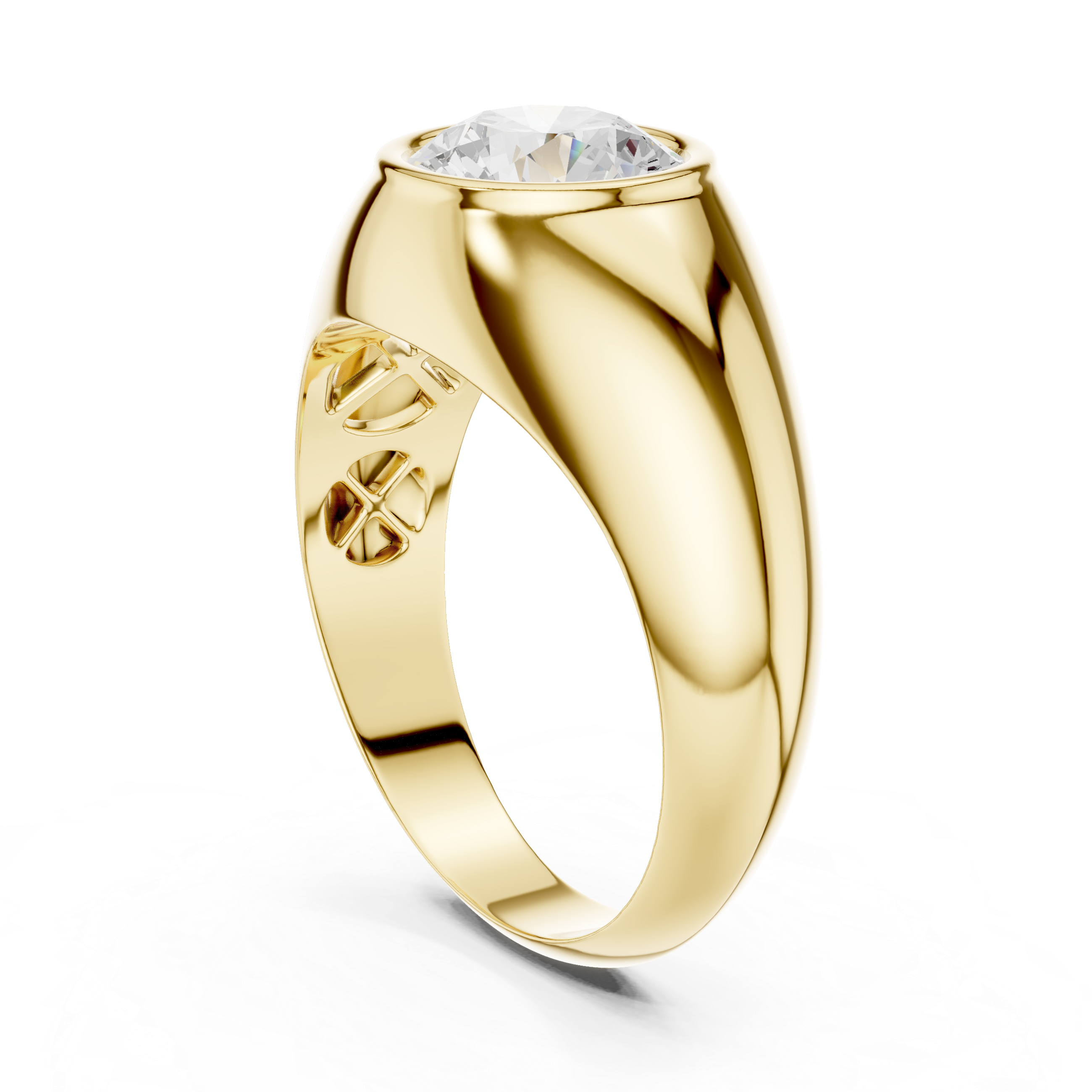 Men’s Bezel Set Round Solitaire Signet Ring – Modern Gold Statement Ring