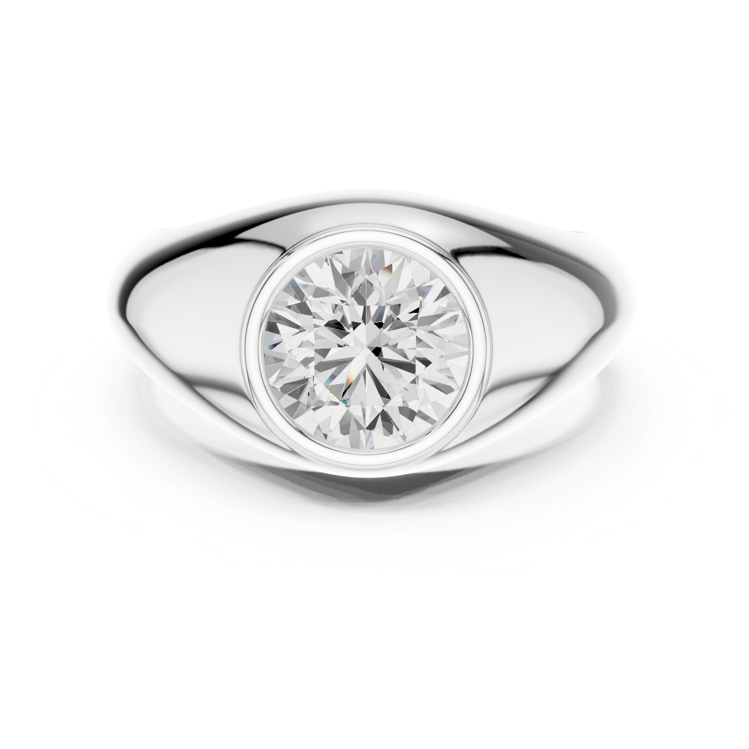 Men’s Bezel Set Round Solitaire Signet Ring – Modern Gold Statement Ring