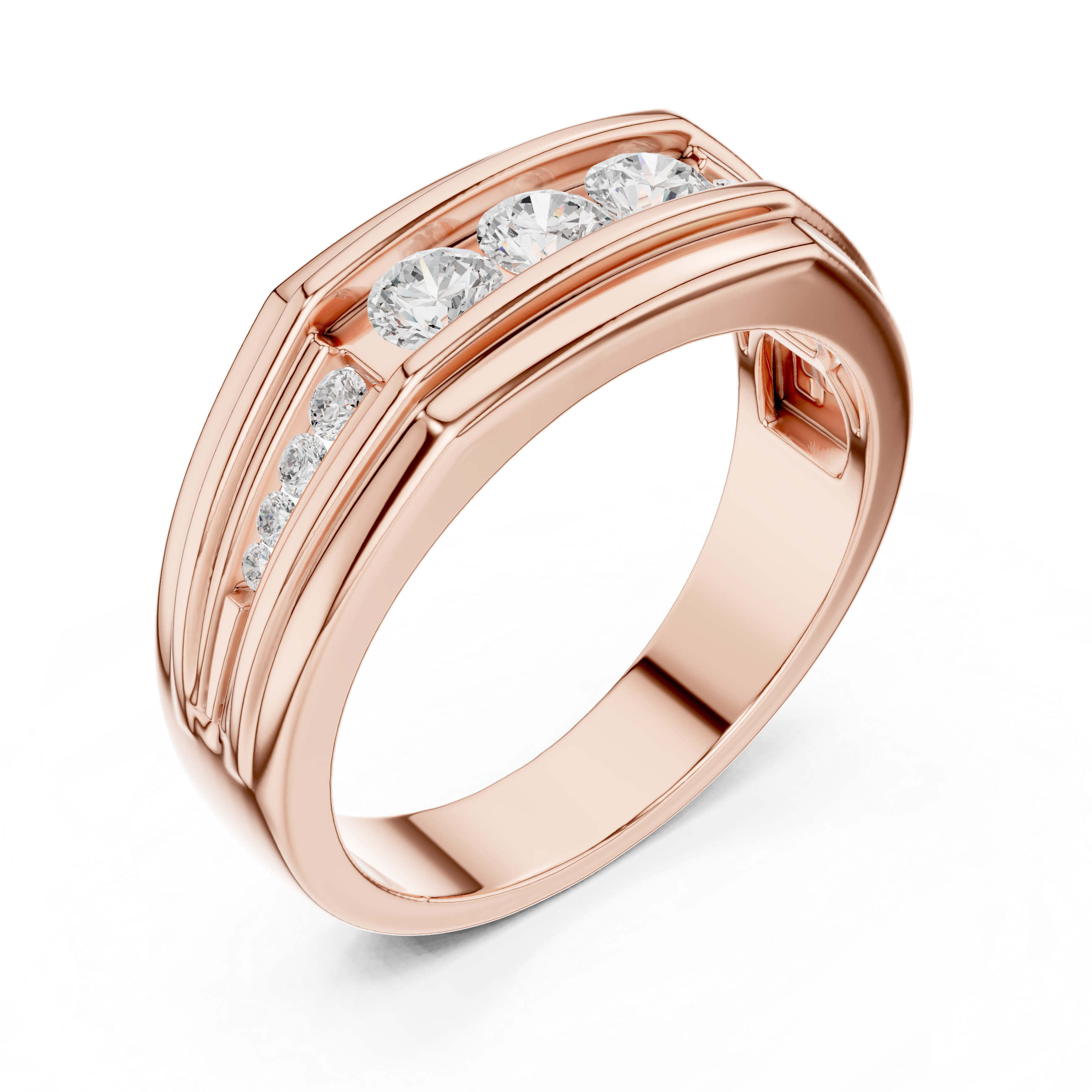Men’s Three-Stone Diamond Band Ring – Modern Channel Set Statement Ring