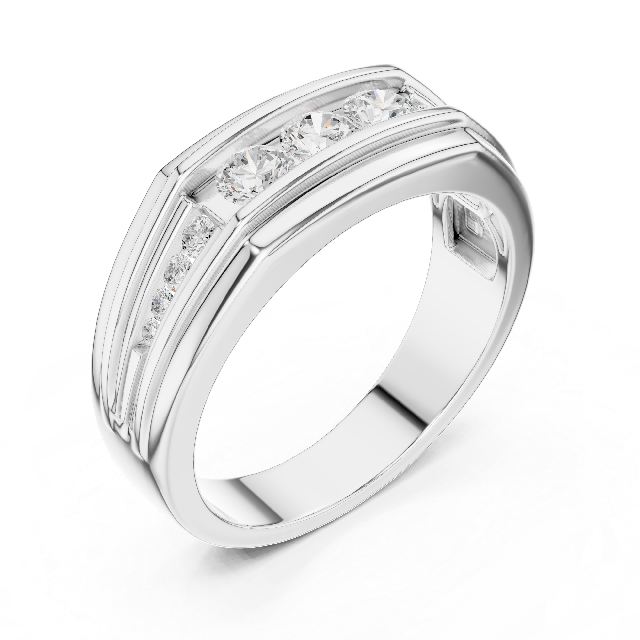 Men’s Three-Stone Diamond Band Ring – Modern Channel Set Statement Ring