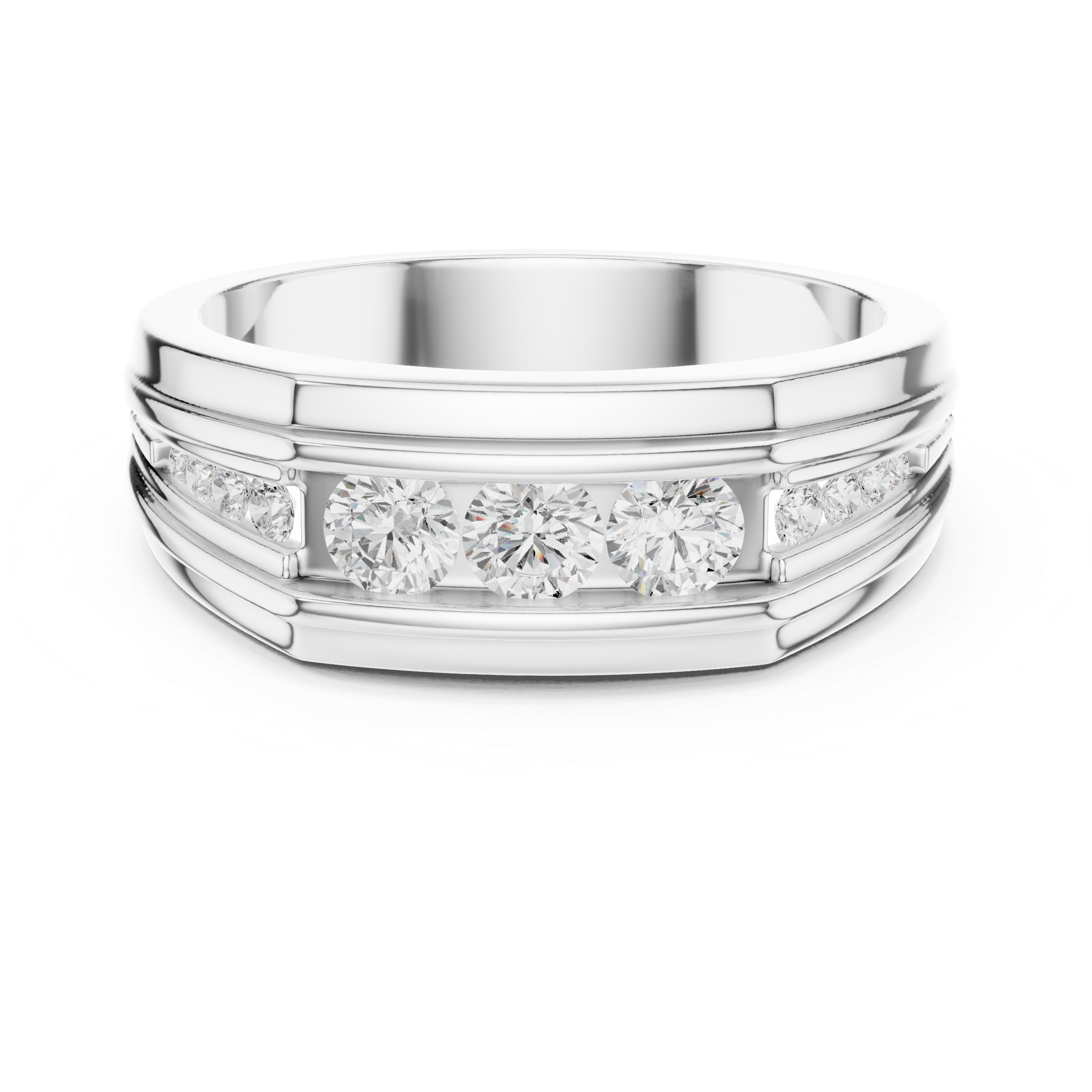 Men’s Three-Stone Diamond Band Ring – Modern Channel Set Statement Ring