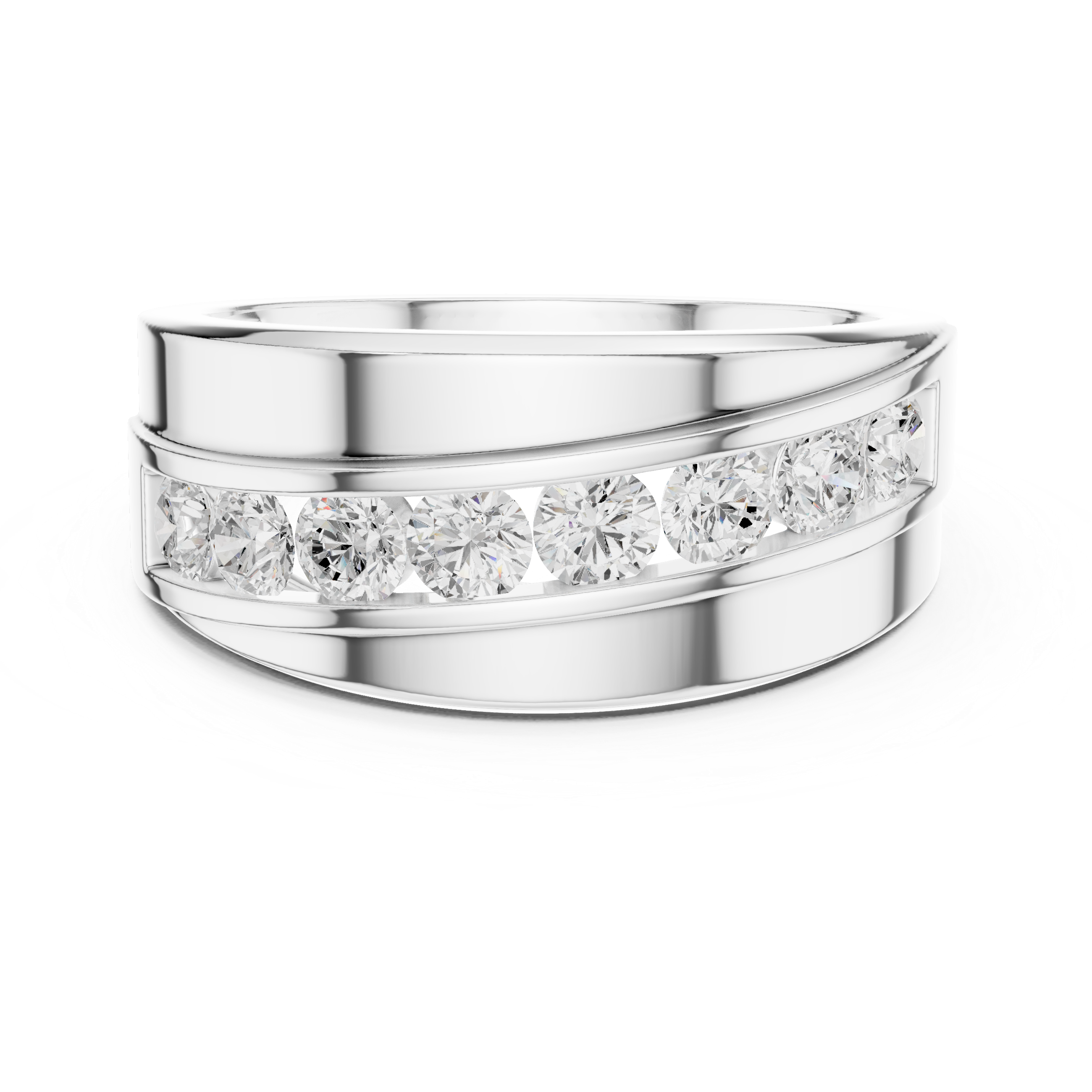 Men’s Channel Set Diamond Wedding Band – 8 Stone Round Diamond Ring