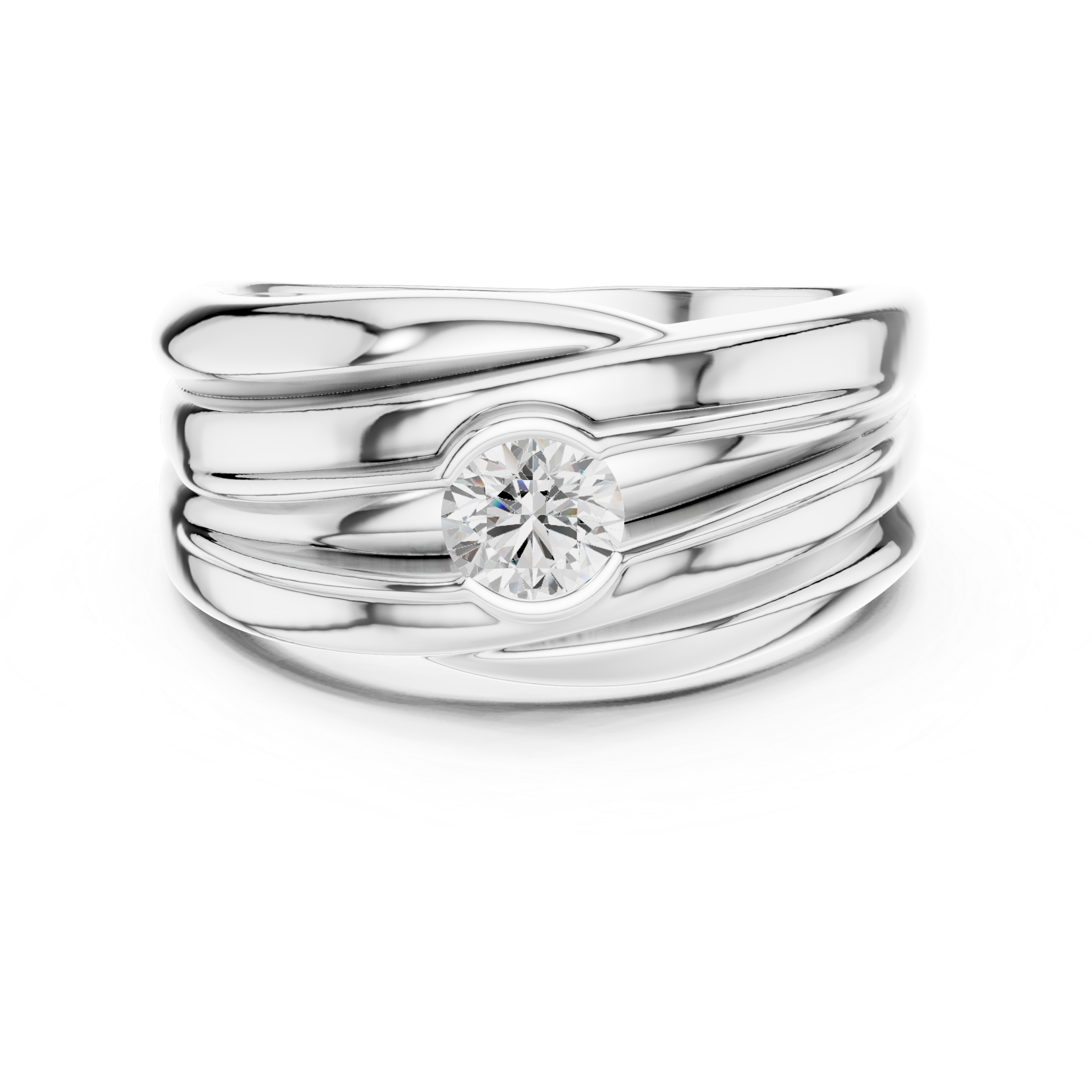 Modern Wave Design Diamond Ring – Bezel Set Round Diamond Statement Ring