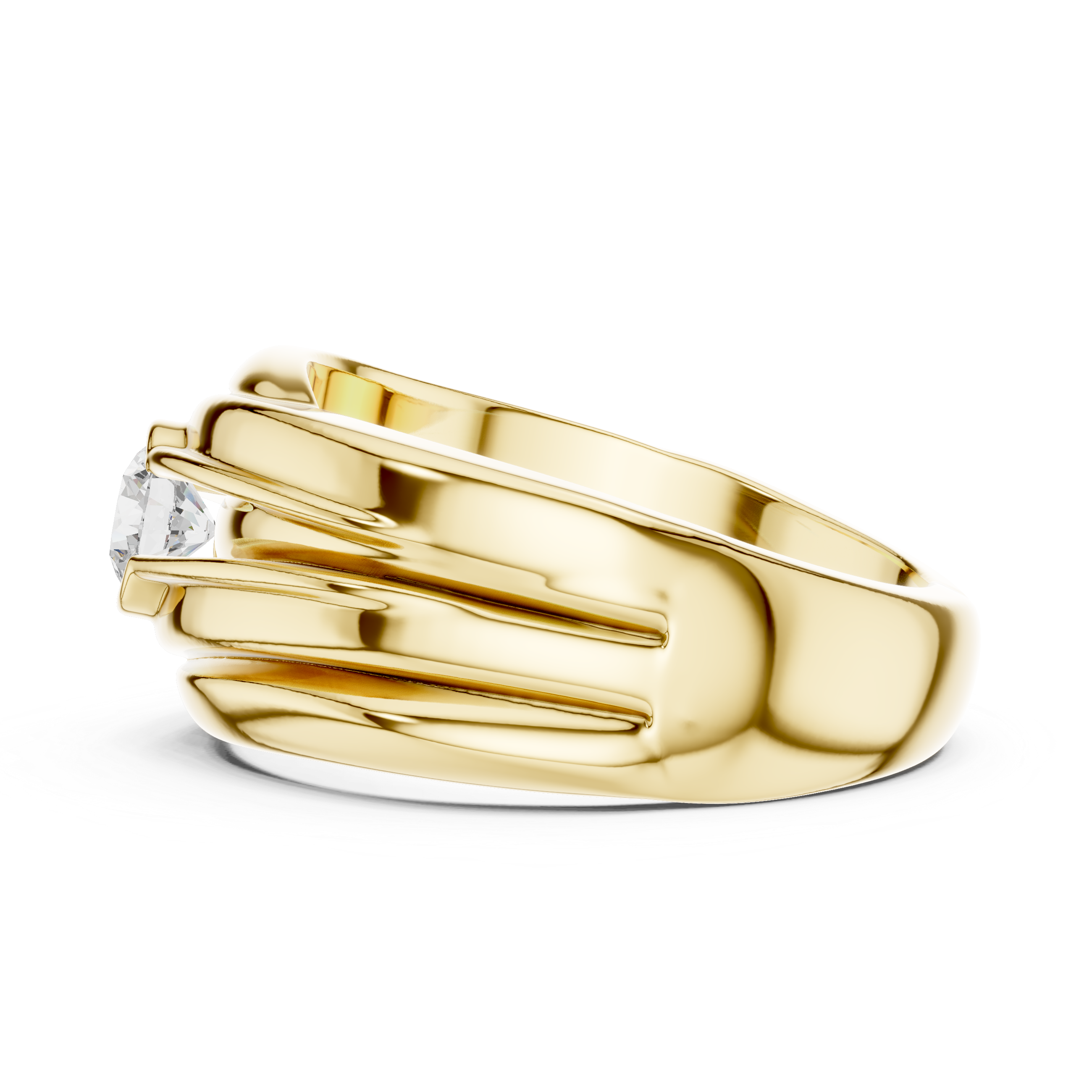 Modern Wave Design Diamond Ring – Bezel Set Round Diamond Statement Ring
