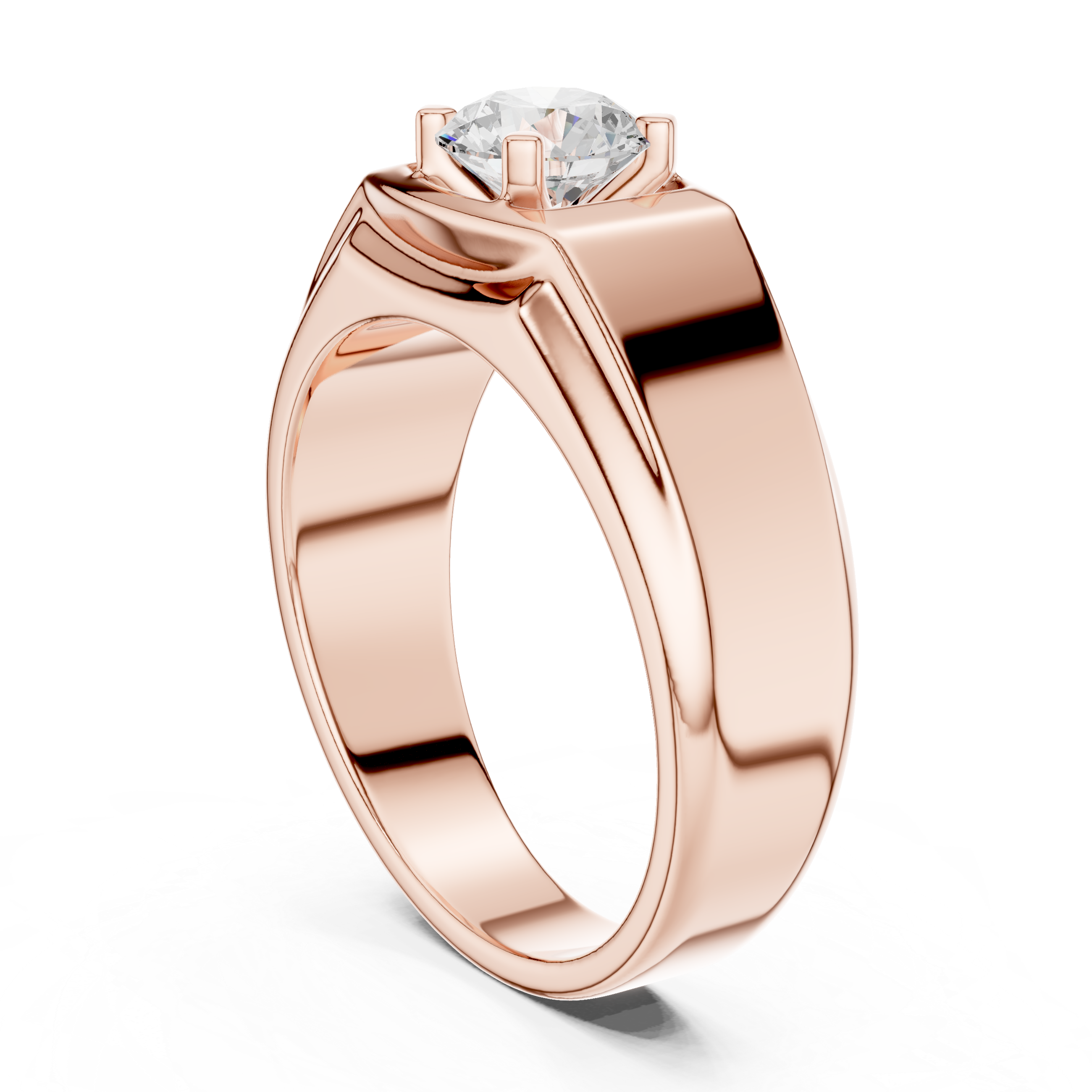 Men’s Solitaire Diamond Signet Ring – Classic Round Diamond Statement Ring